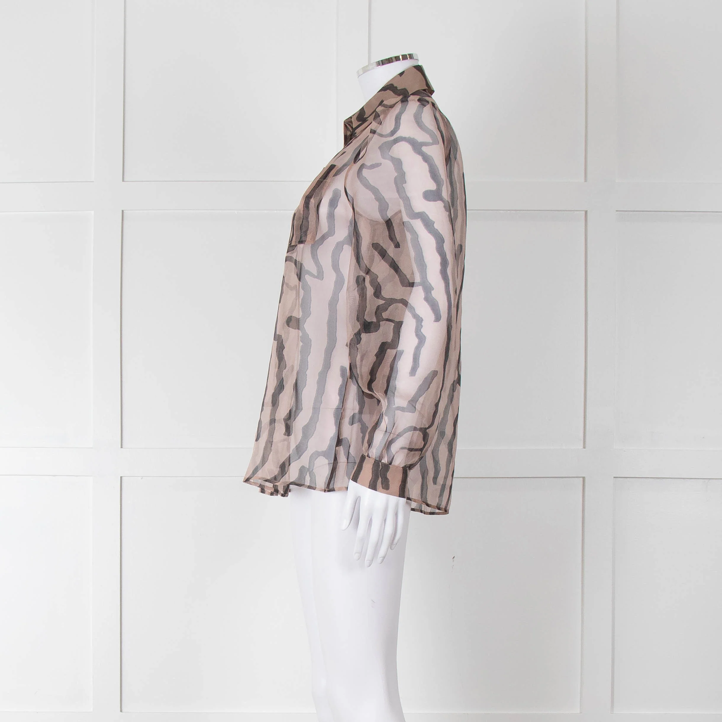 Luisa Cerano Black And Tan Tiger Stripe Sheer Shirt - Image 7