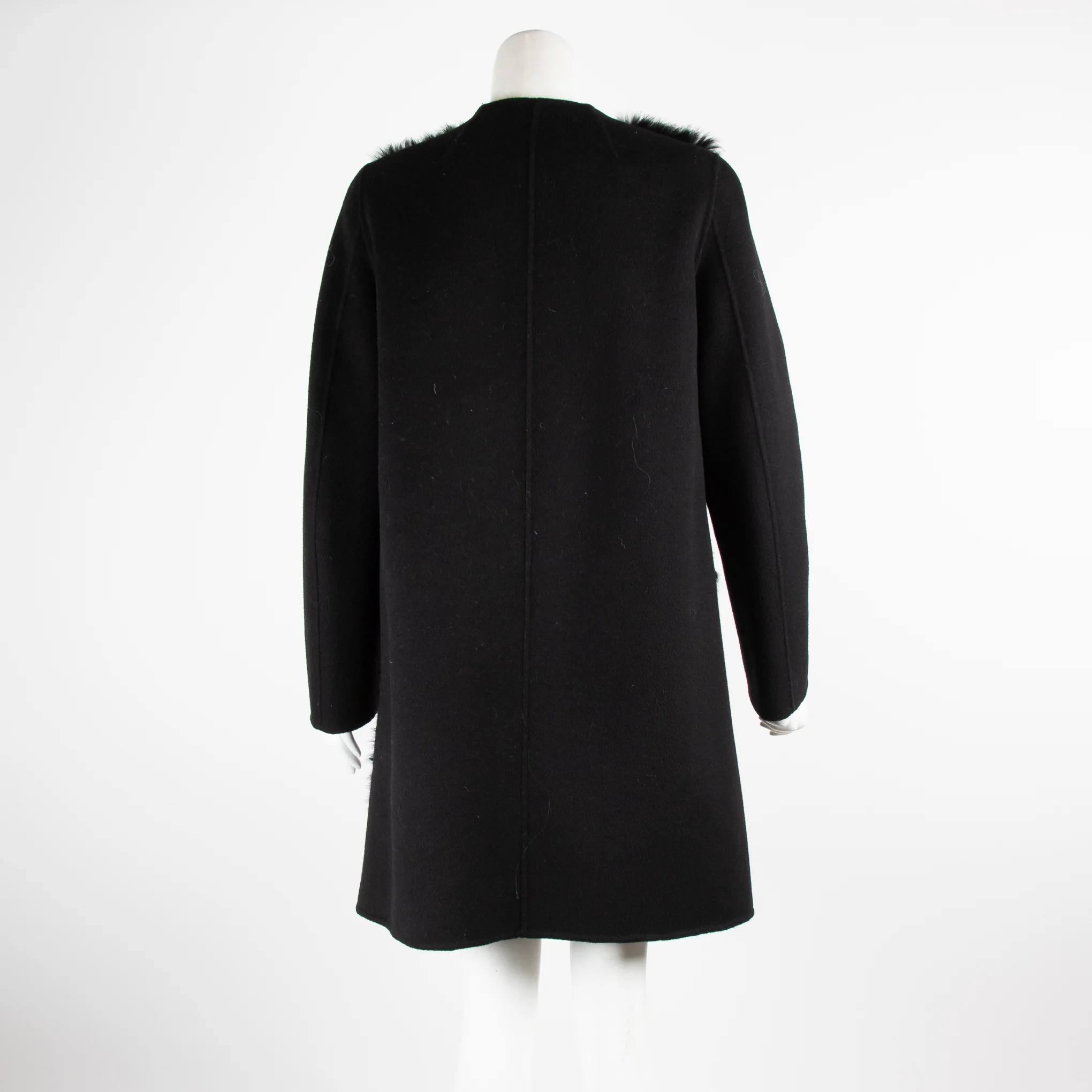 Luisa Cerano Black Wool Fur Pelmet Coat - Image 3