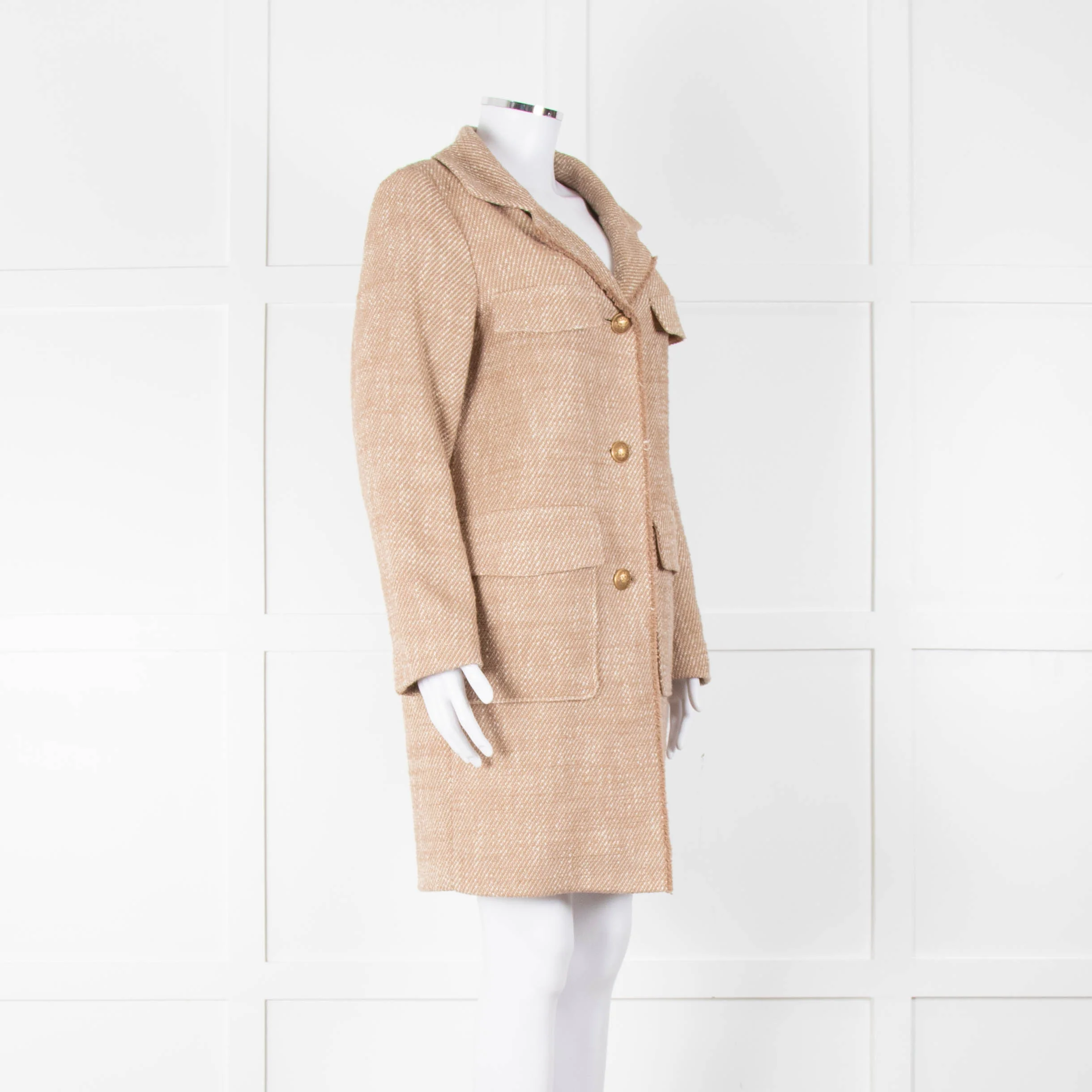 Luisa Cerano Brown & Cream Fleck Cotton Mix Coat With Fringing - Image 2