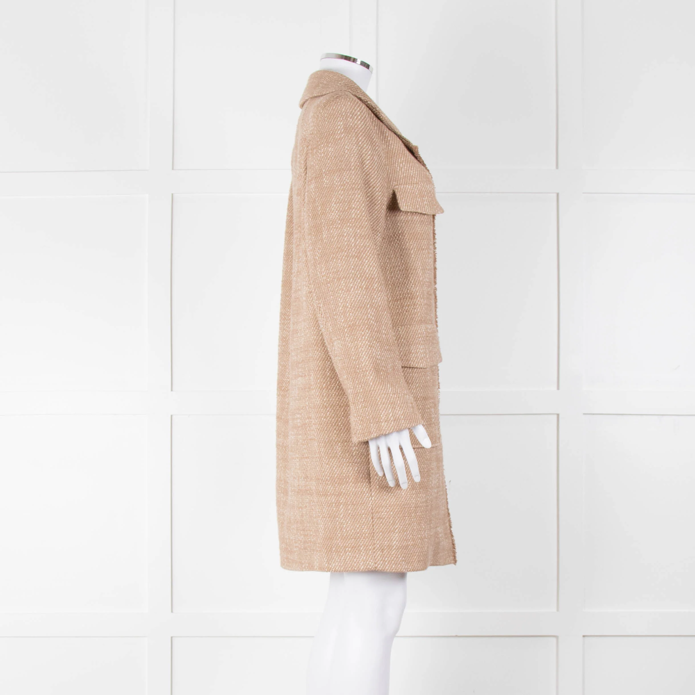 Luisa Cerano Brown & Cream Fleck Cotton Mix Coat With Fringing - Image 3