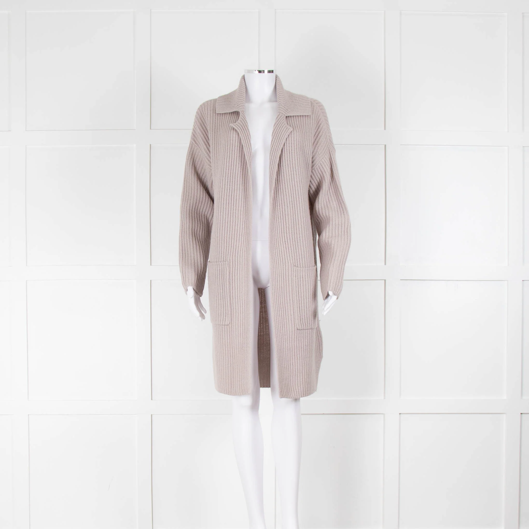 Luisa Cerano Beige Chunky Rib Collared Cardigan