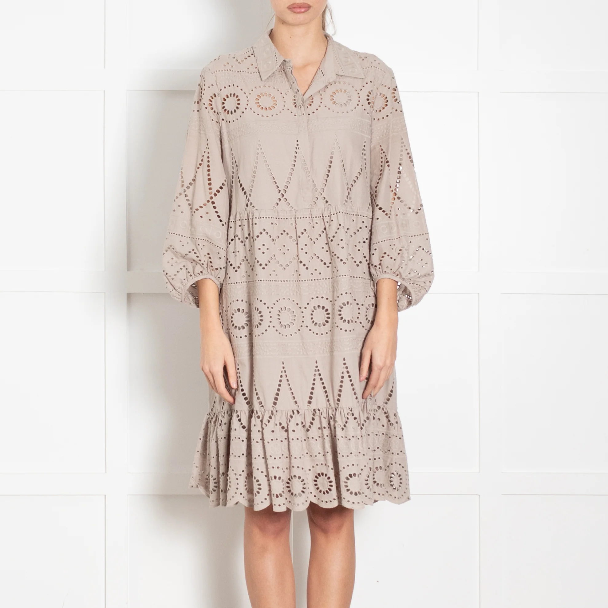 Luisa Cerano Taupe Broderie Short Dress - Image 2