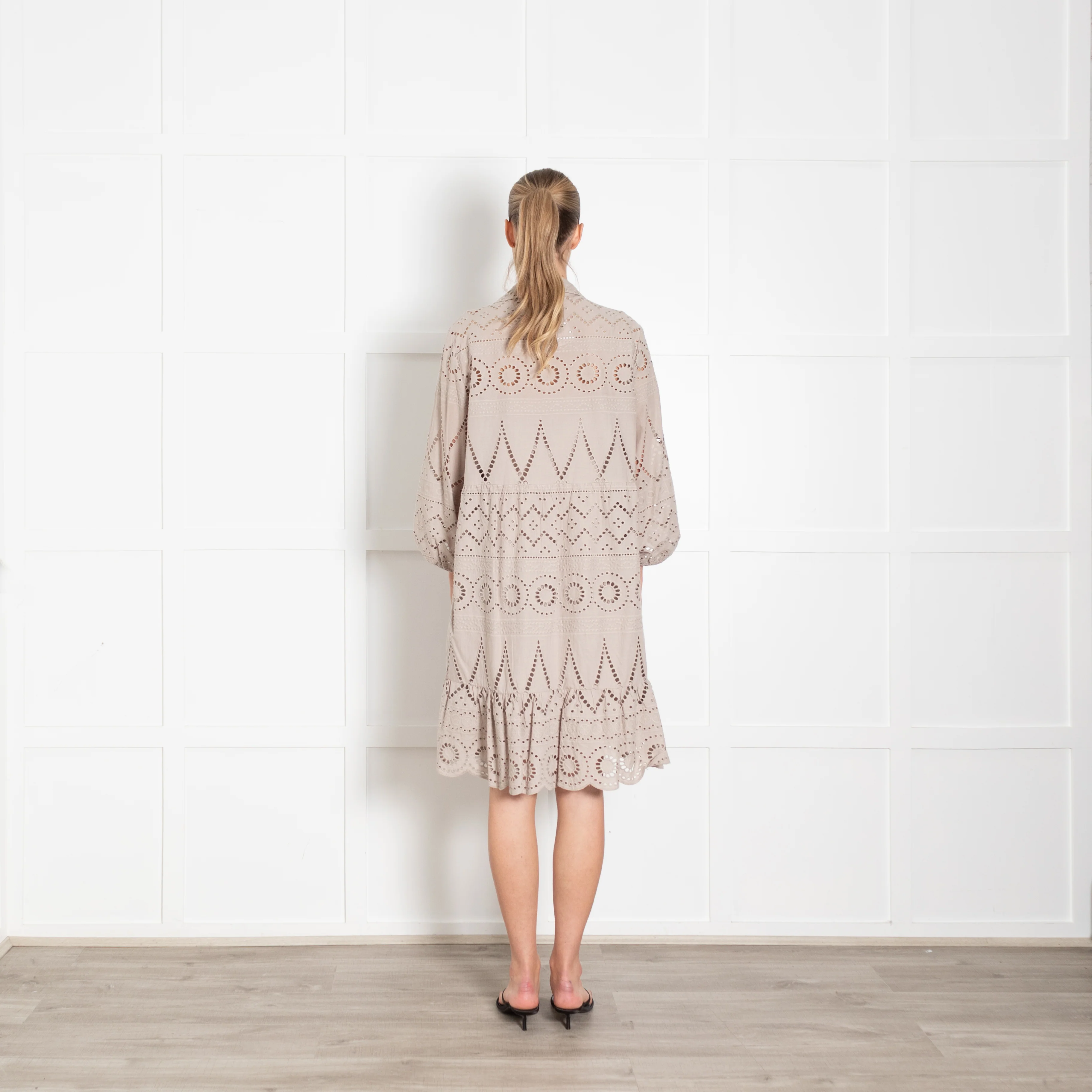 Luisa Cerano Taupe Broderie Short Dress - Image 5