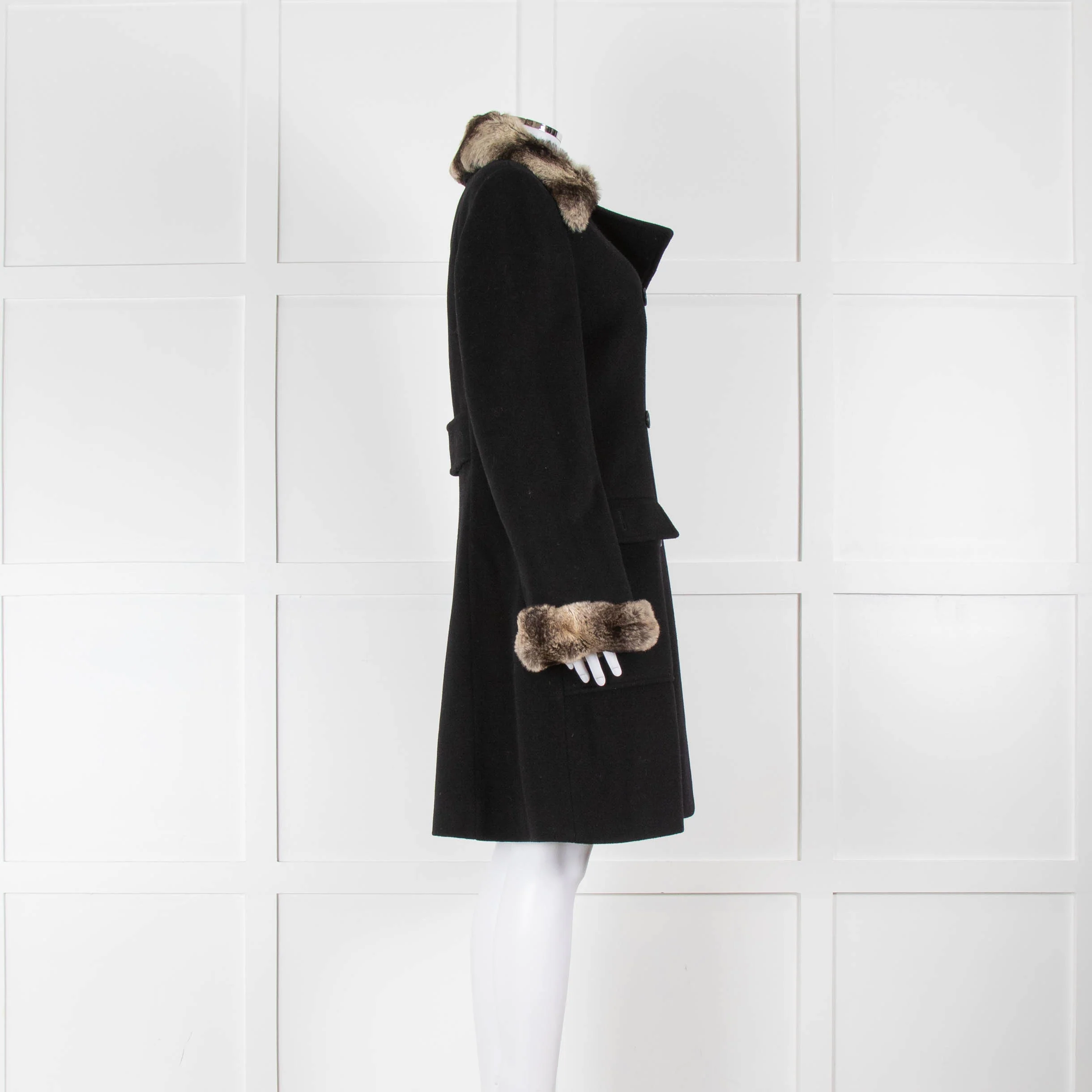 Luisa Spagnoli Black Faux Fur Trim Coat - Image 2