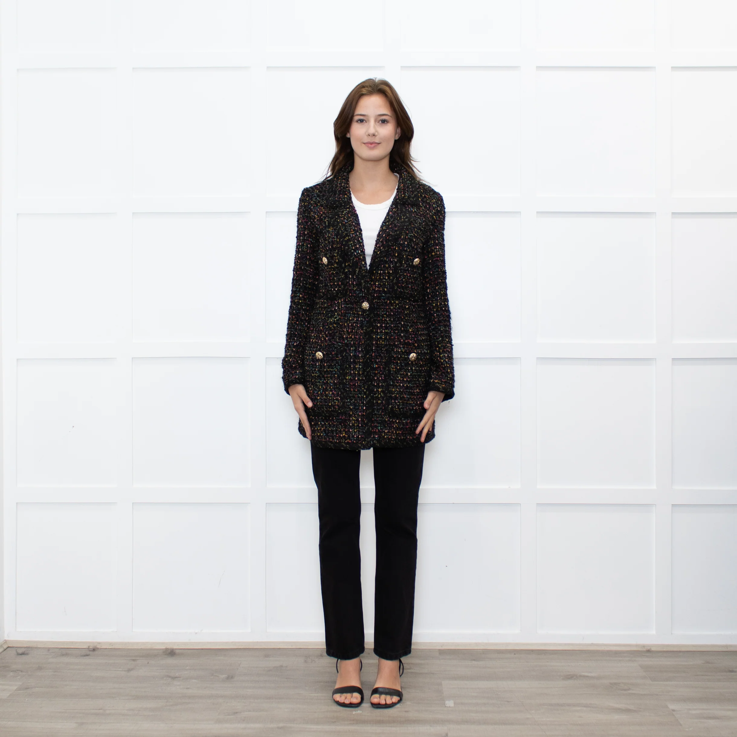 Luisa Spagnoli Black Multi Colour Tweed Blazer Jacket