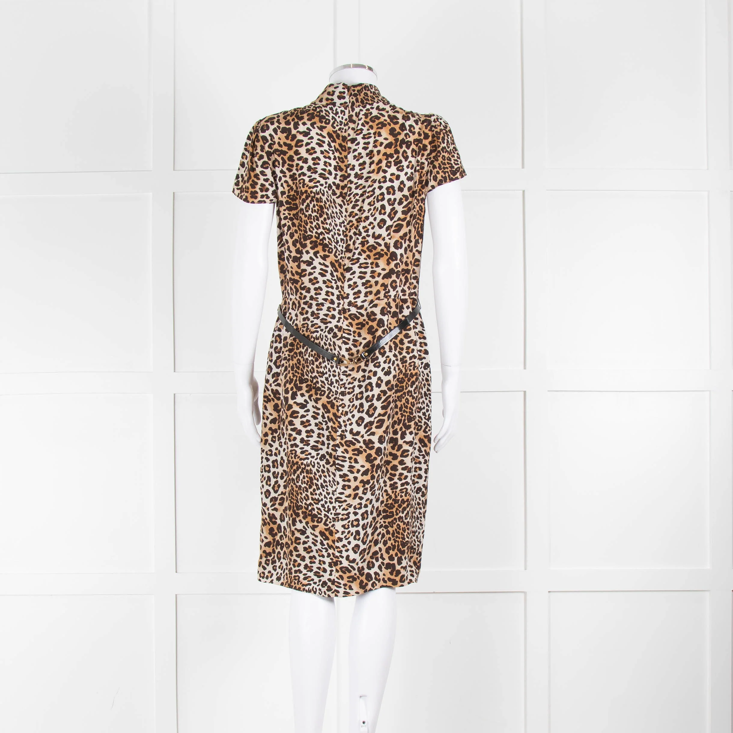 Luisa Spagnoli Brown Animal Print Ruffle Short Sleeve Belted Dress - Image 3