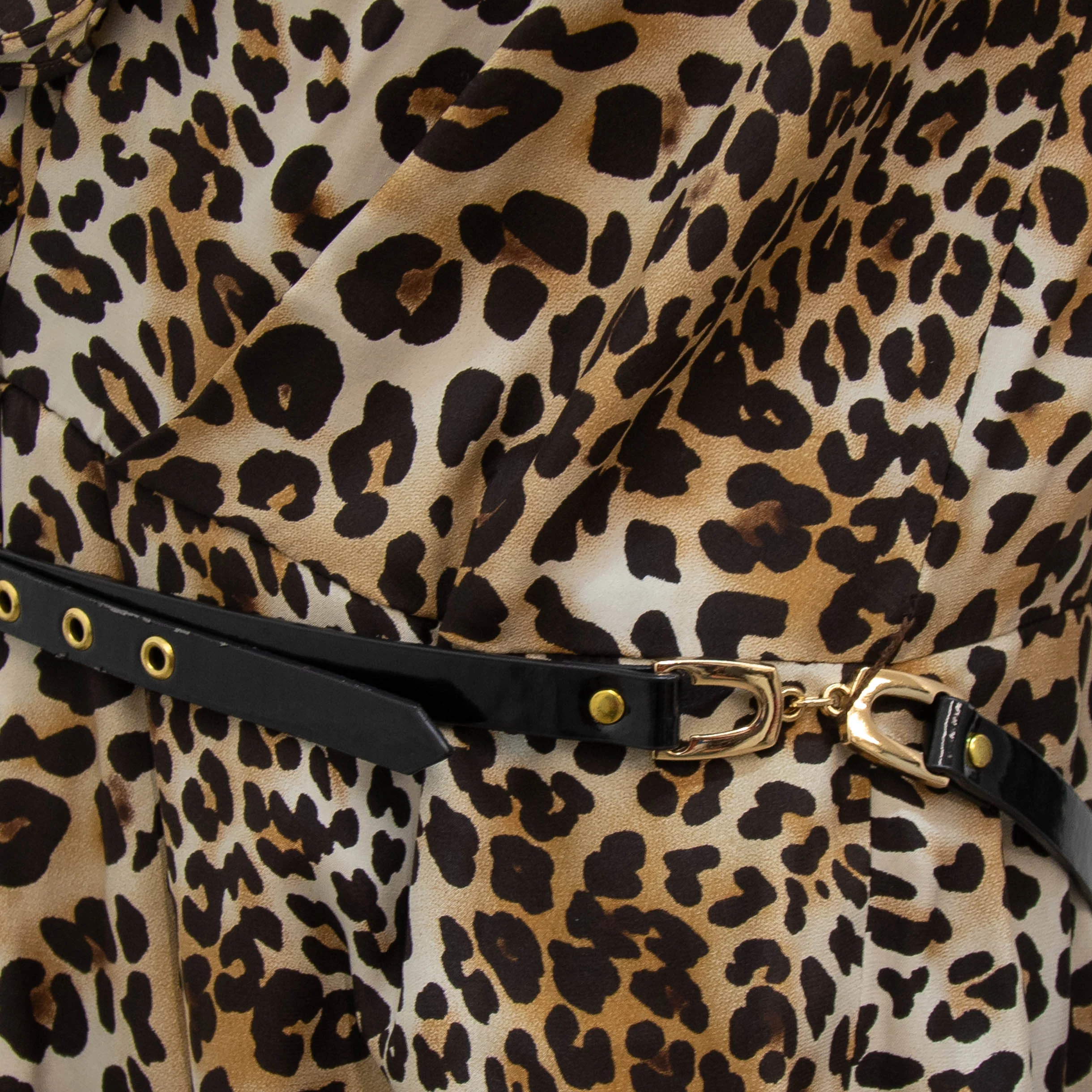 Luisa Spagnoli Brown Animal Print Ruffle Short Sleeve Belted Dress - Image 5