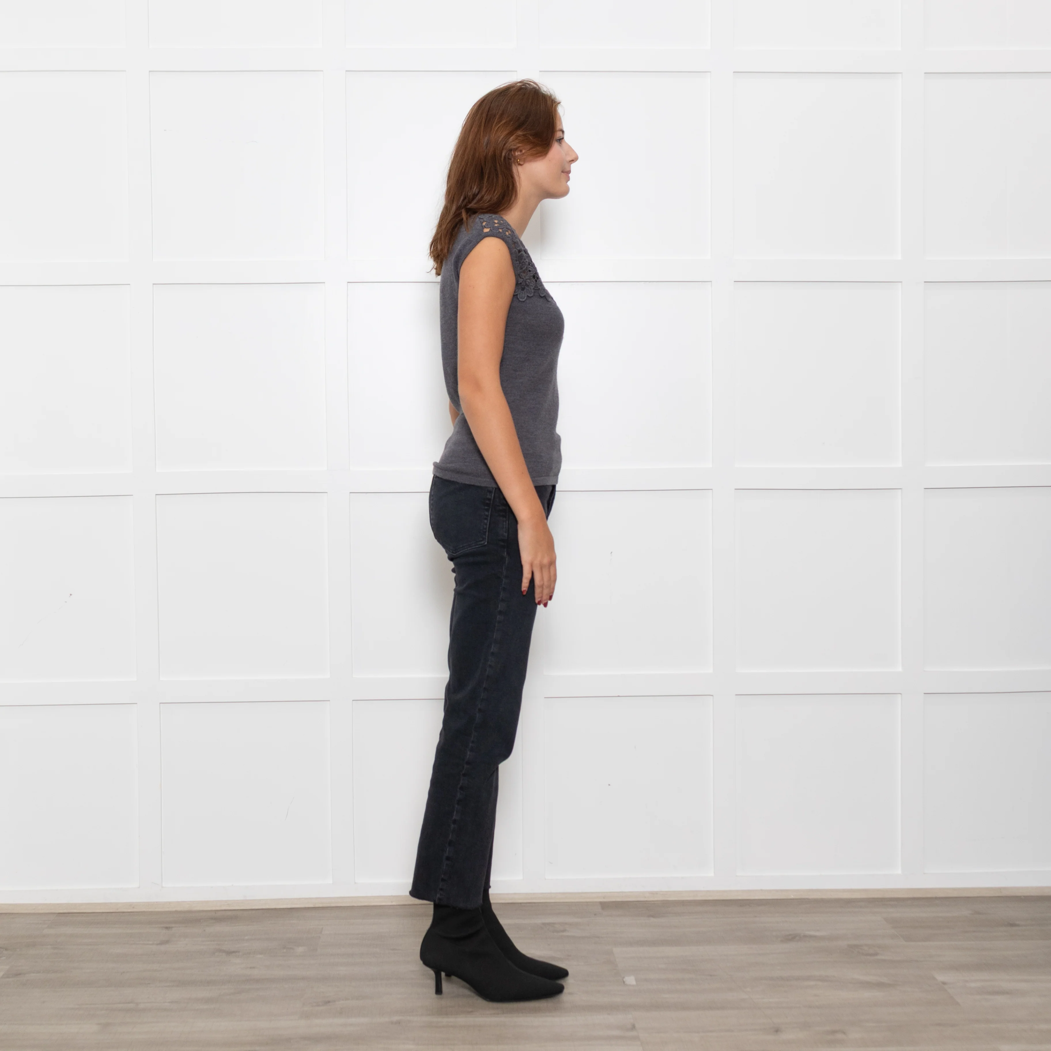 Luisa Spagnoli Grey Wool Sleeveless Top with Cutout Detail - Image 6