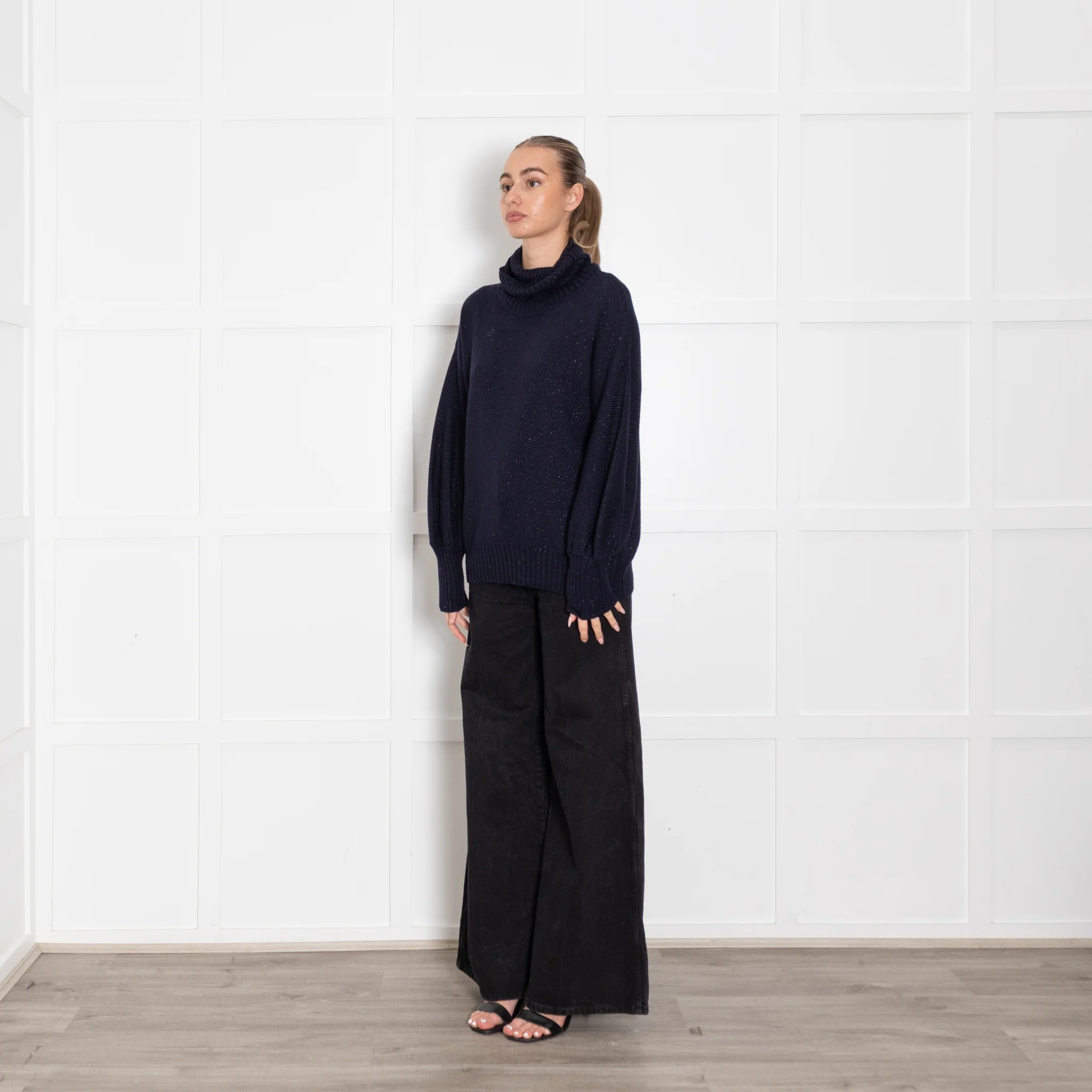 Luisa Spagnoli Navy  'Sparkly' Wool Mix Polo Neck Jumper - Image 3