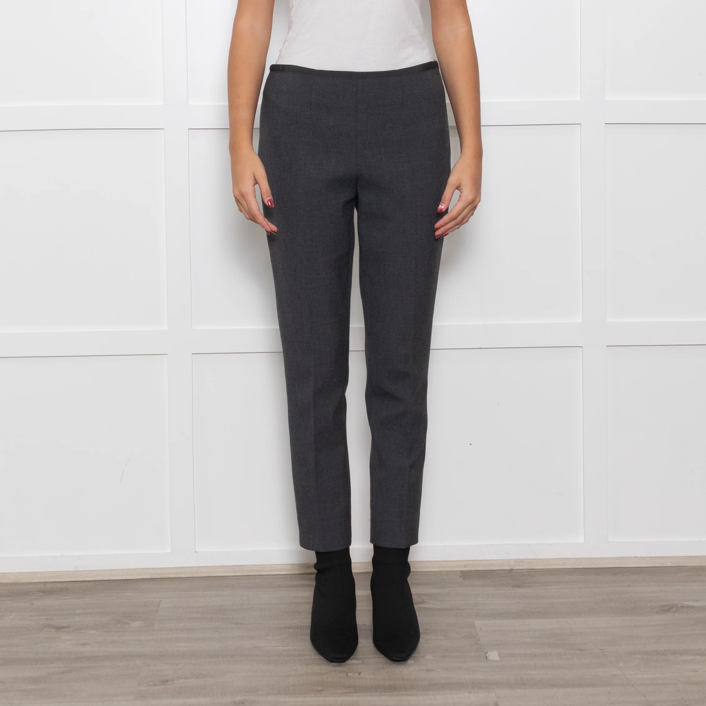 Luisa Spagnoli Stretch Grey Wool Trousers with Grosgrain Waist Trim - Image 2