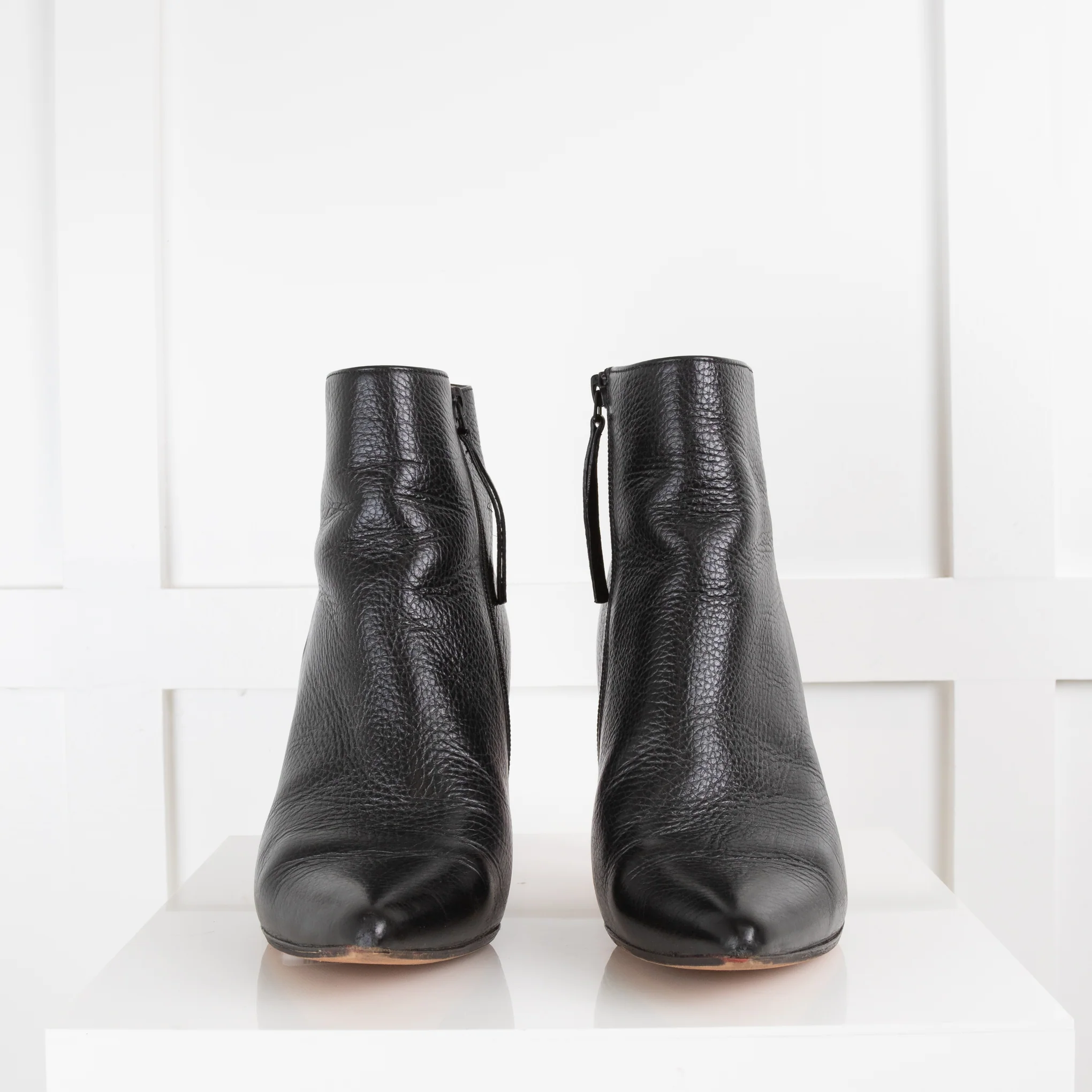 Lulu Guiness Black Leather Bardot Ankle Boots with Red Heels - Image 2
