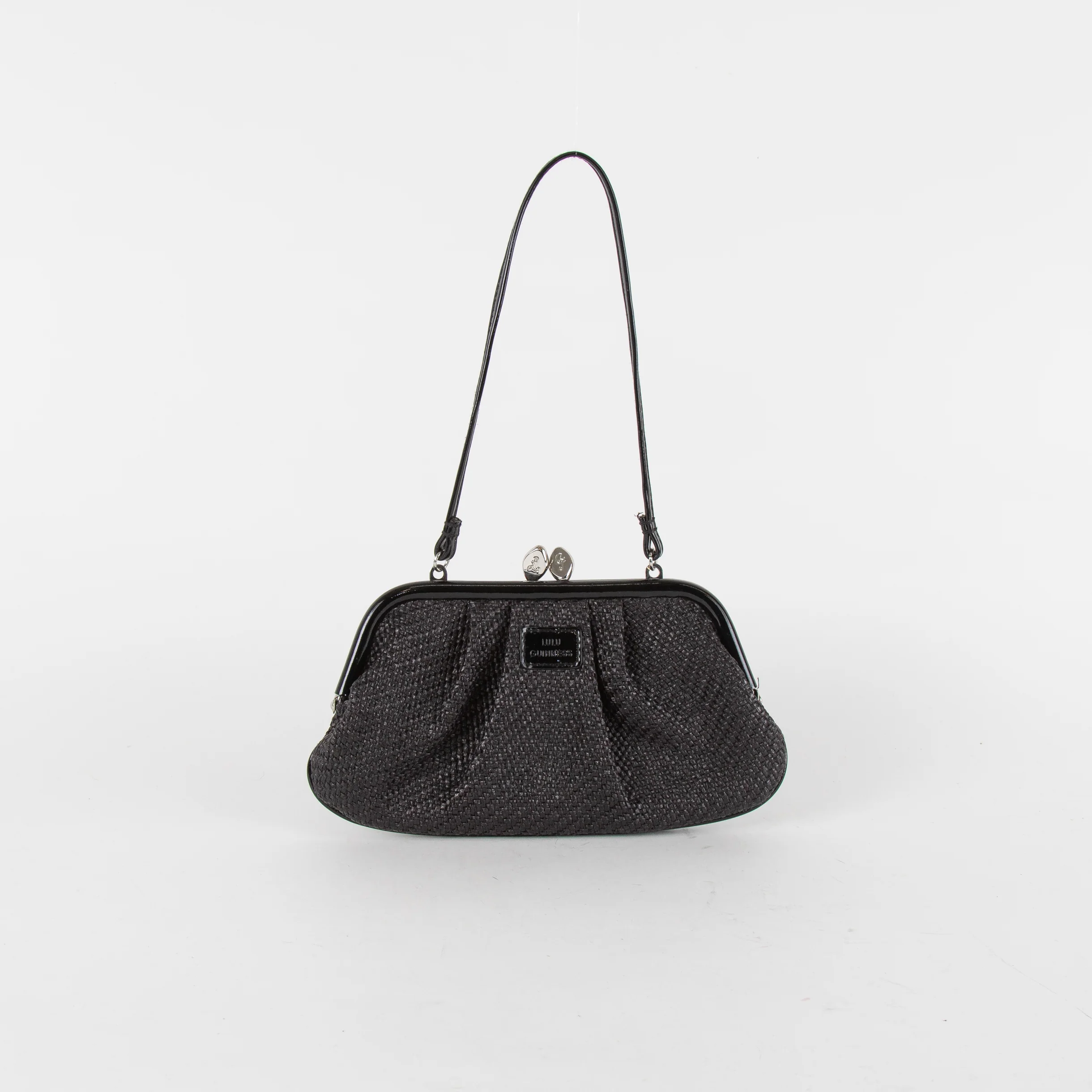 Lulu Guinness Black Raffia Small Coin Purse Bag