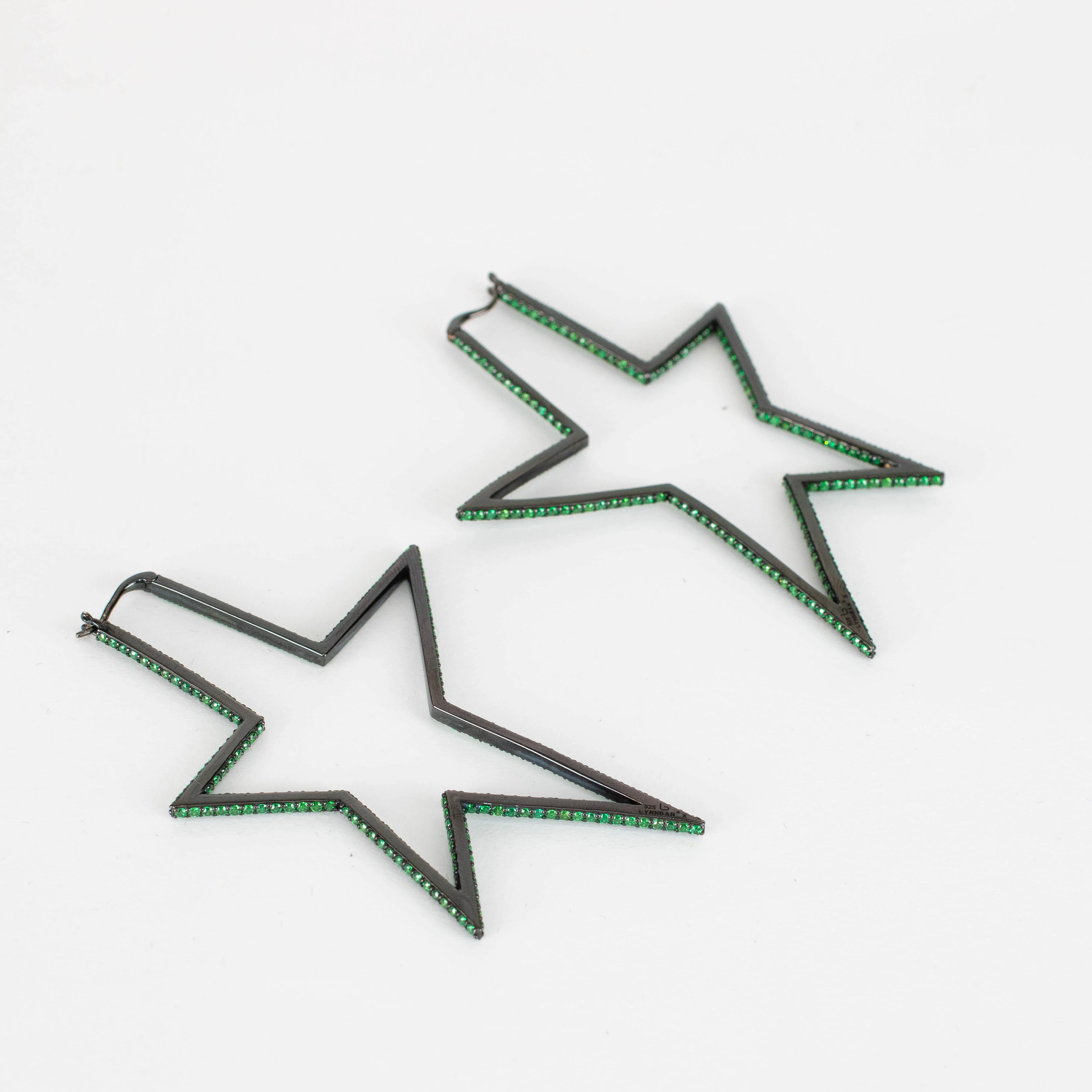 Lynn Ban Pave Green Star Hoop Earrings - Image 4