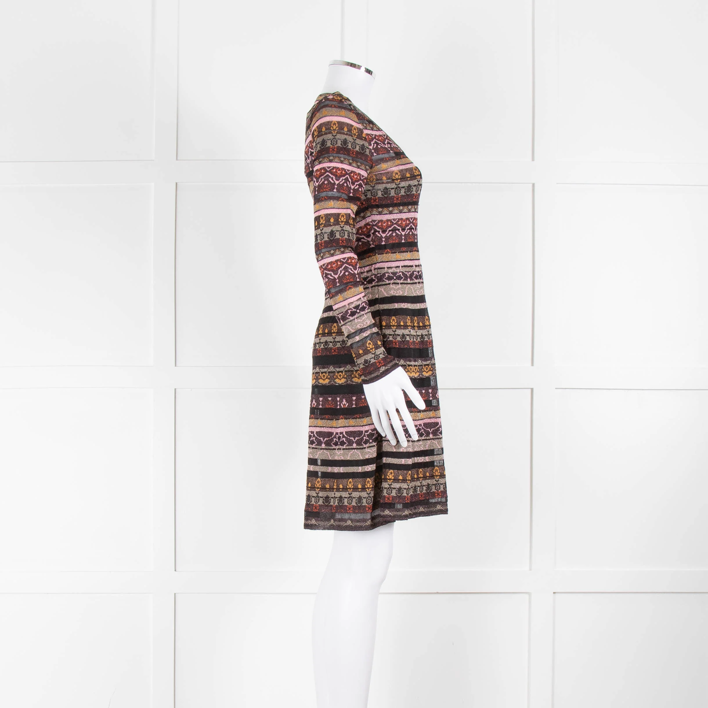 M Missoni Brown Pink Green Lurex Long Sleeve Dress - Image 2