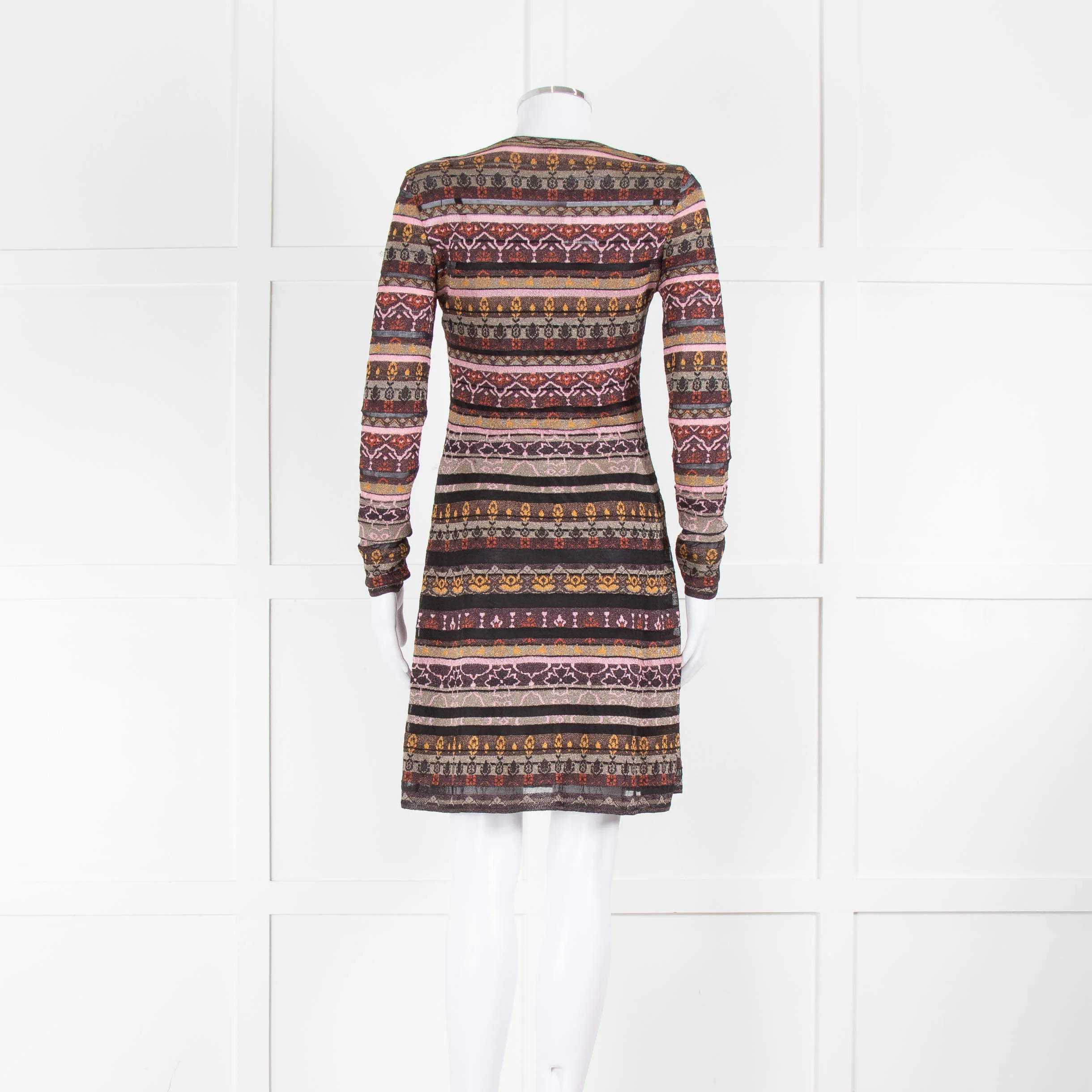 M Missoni Brown Pink Green Lurex Long Sleeve Dress - Image 3