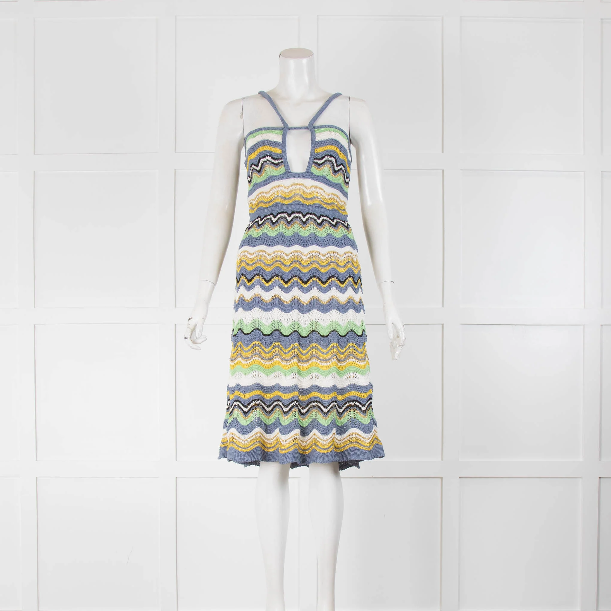 M Missoni Crochet Blue, Green and White Beach Dress