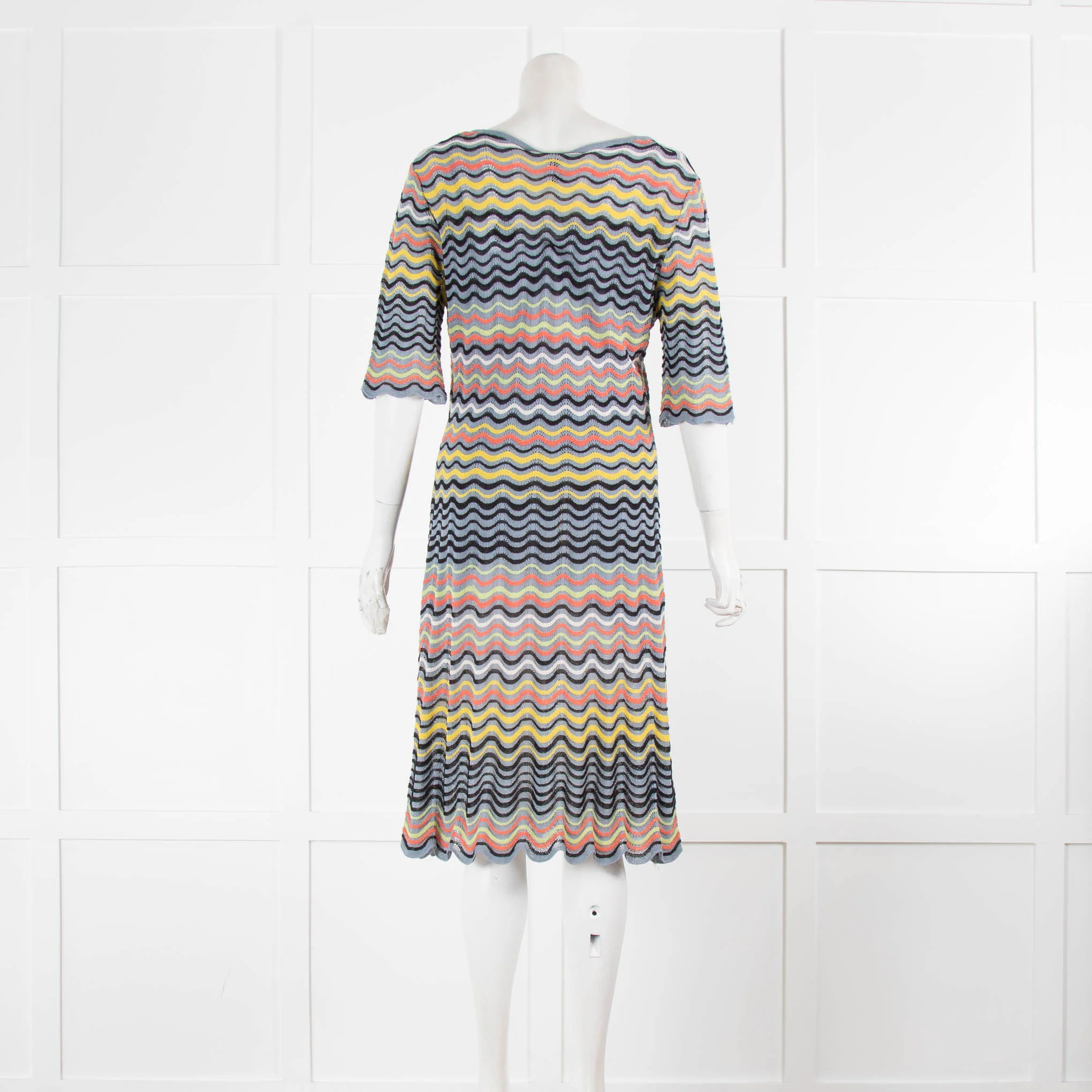 M Missoni Grey Yellow Zig Zag Short Sleeve Knit Dress - Image 3