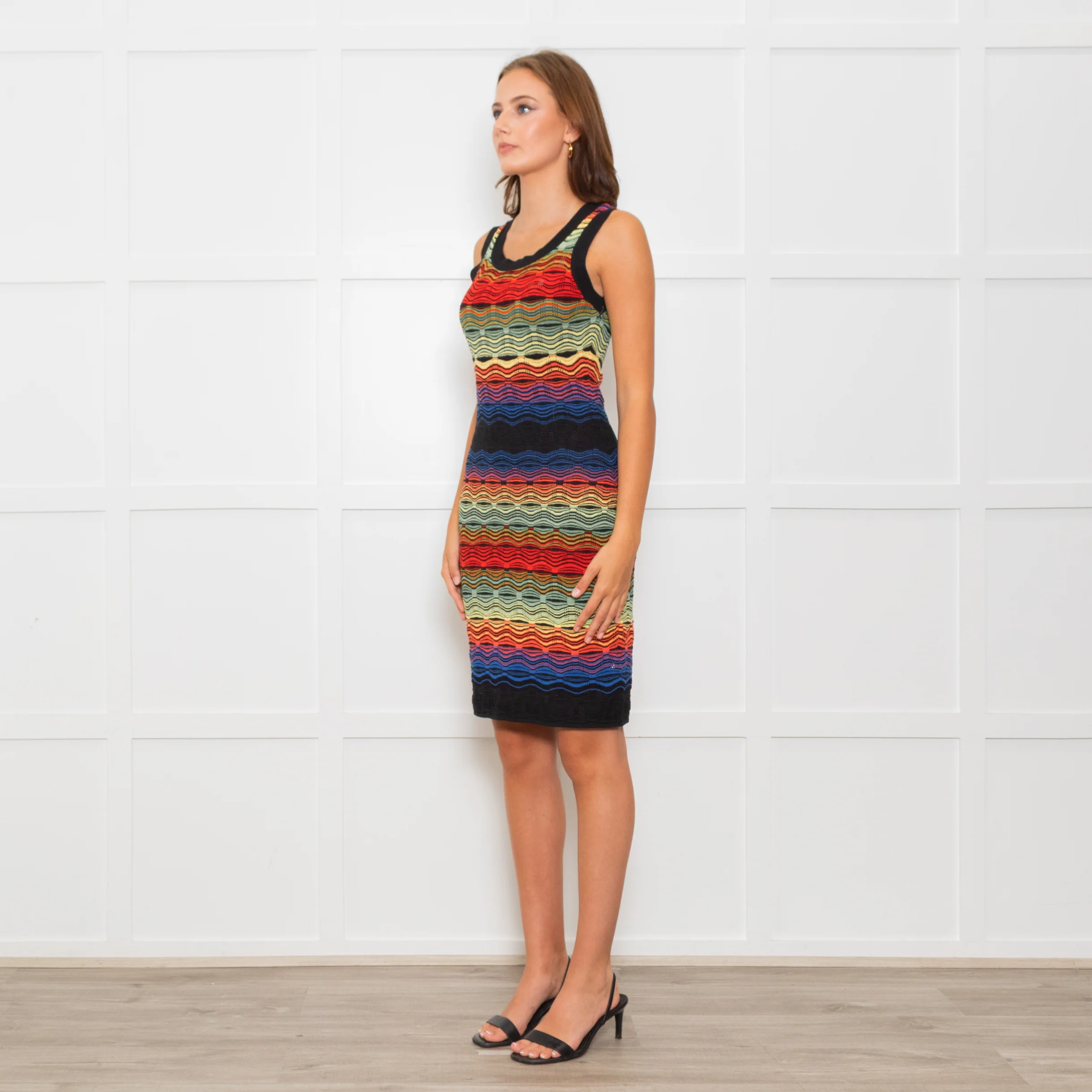 M Missoni Multi Coloured Stripe Knitted Sleeveless Dress - Image 3