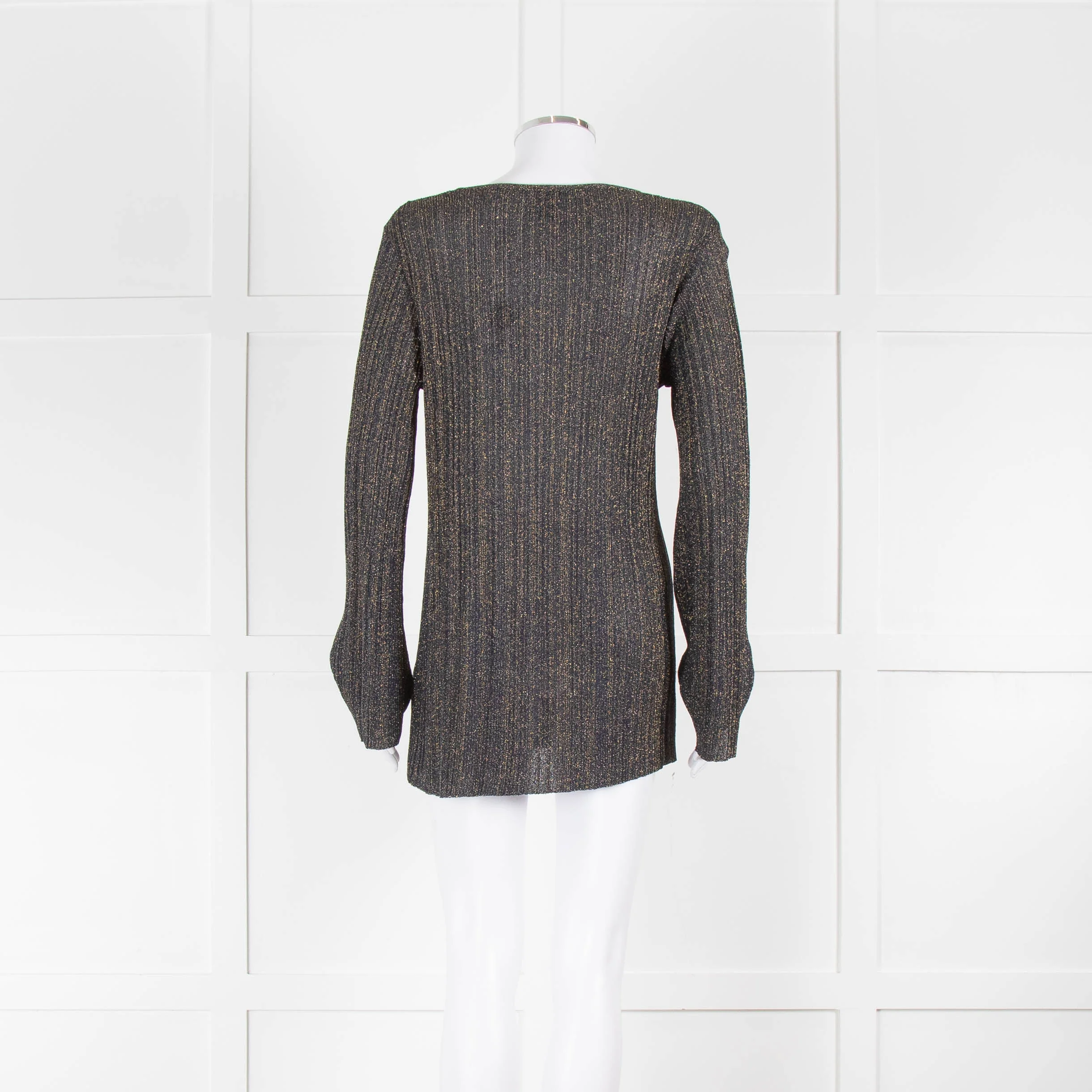 M Missoni Navy Gold Knit Flared Sleeve Sweater - Image 3