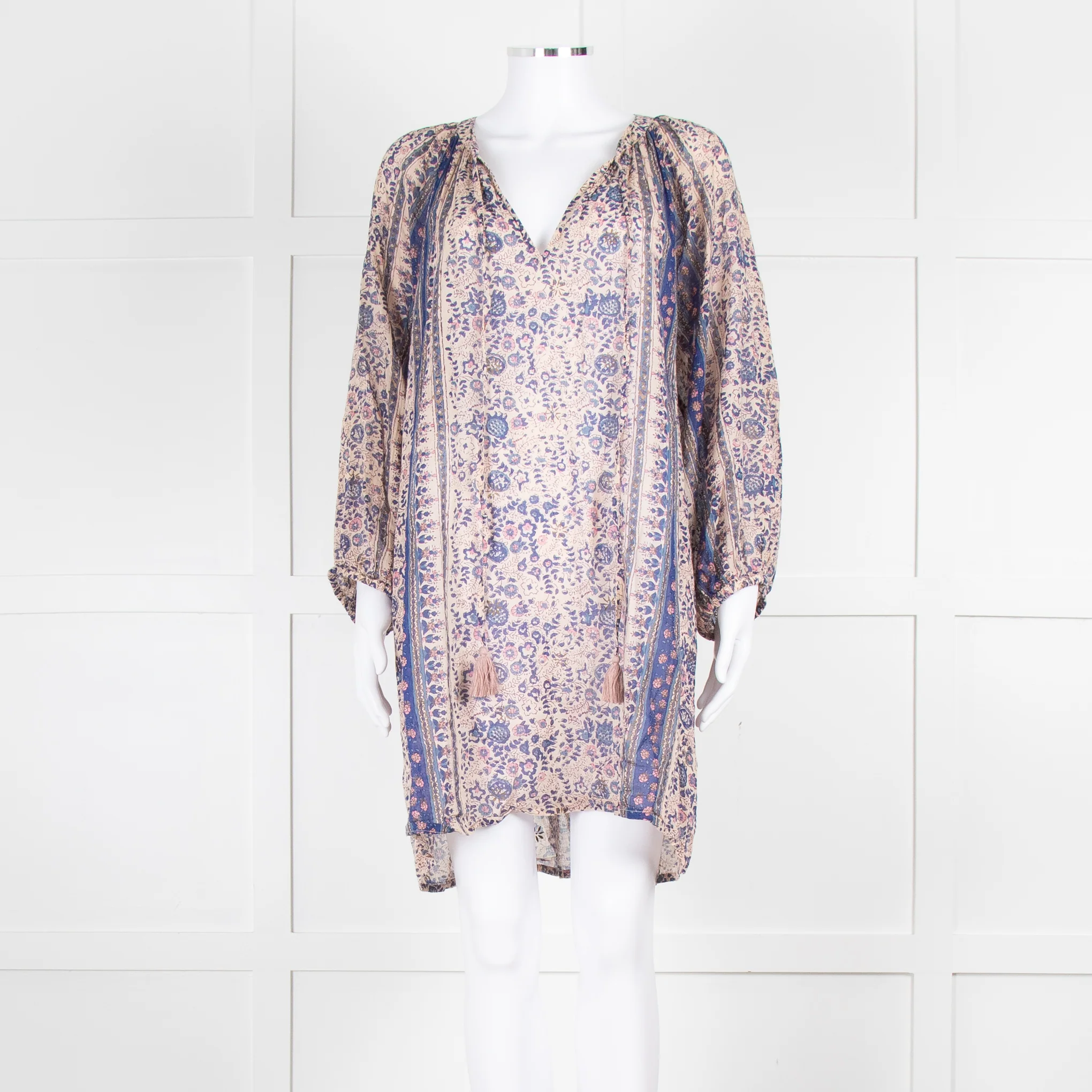 MABE Beige Blue Fine Cotton Floral Tunic Dress