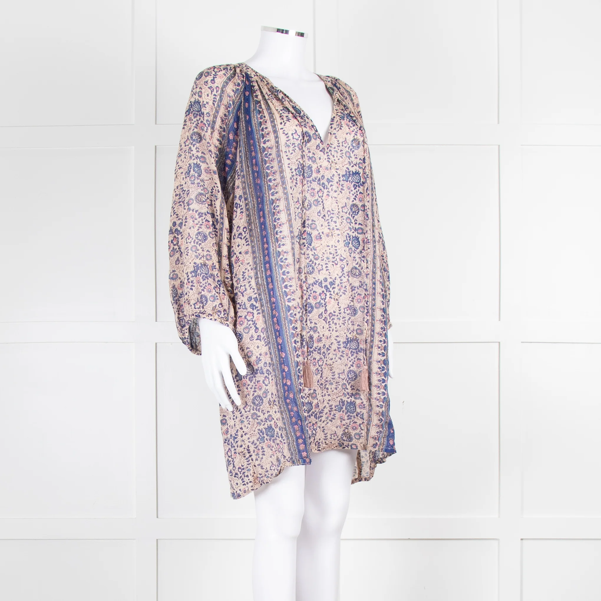 MABE Beige Blue Fine Cotton Floral Tunic Dress - Image 2