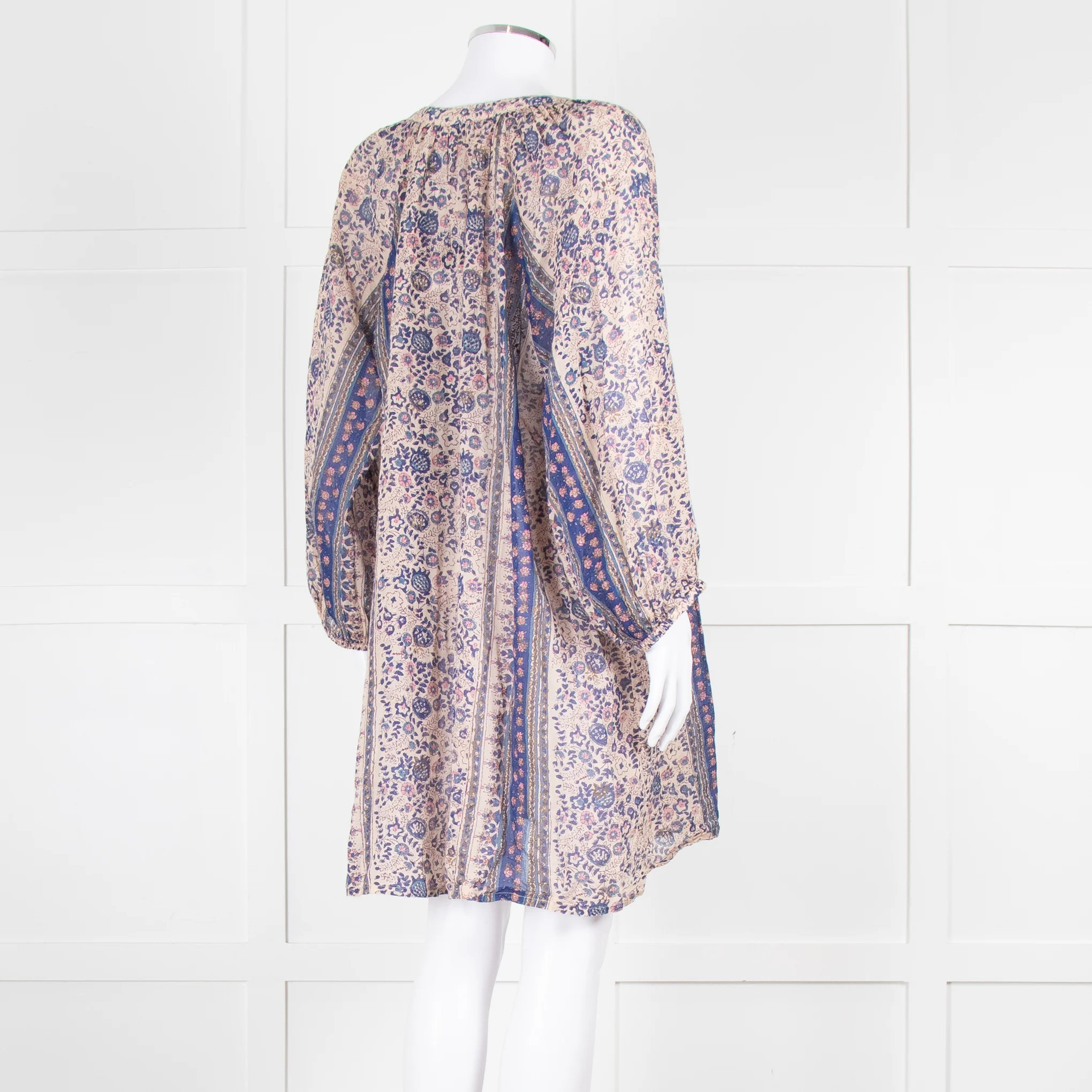 MABE Beige Blue Fine Cotton Floral Tunic Dress - Image 4