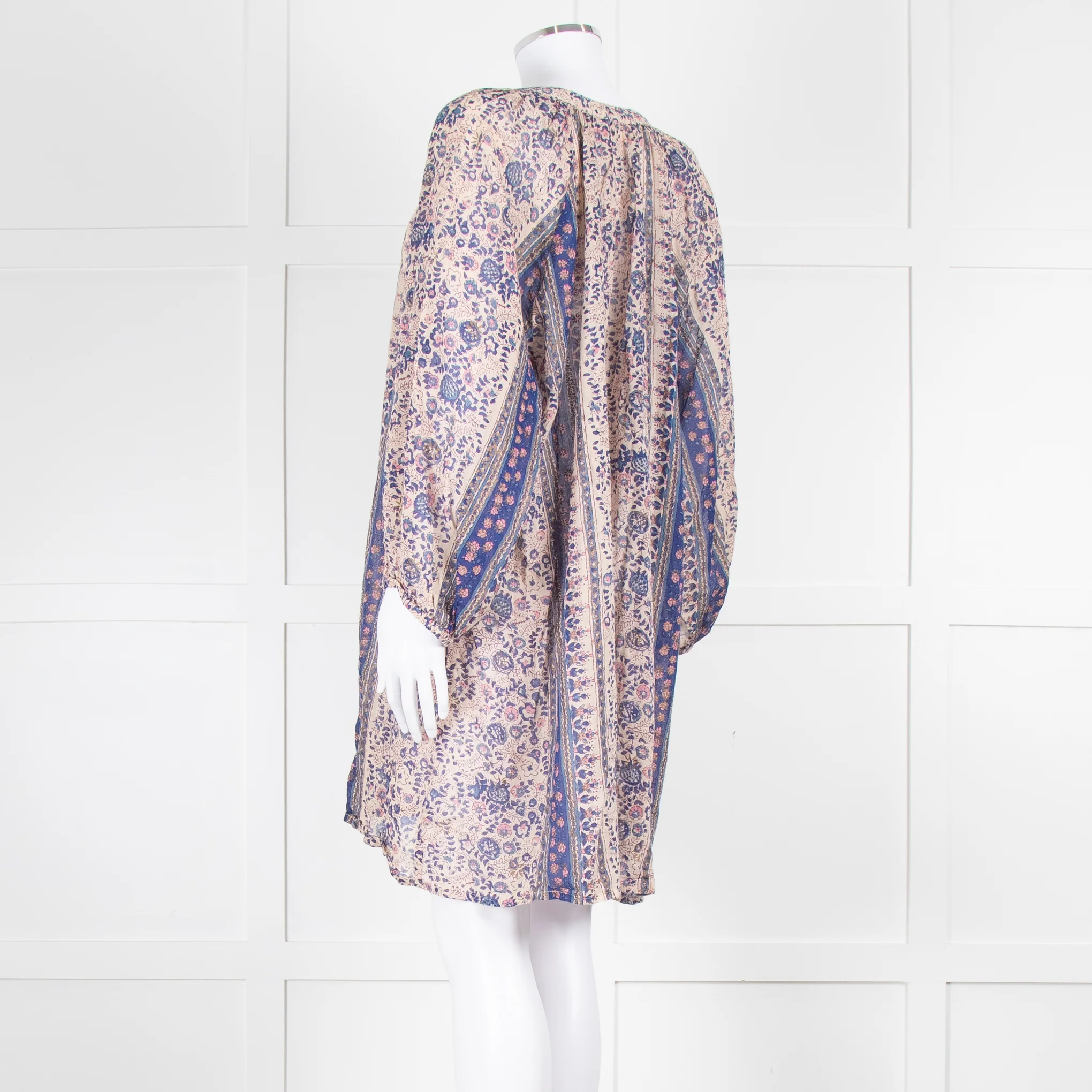 MABE Beige Blue Fine Cotton Floral Tunic Dress - Image 6