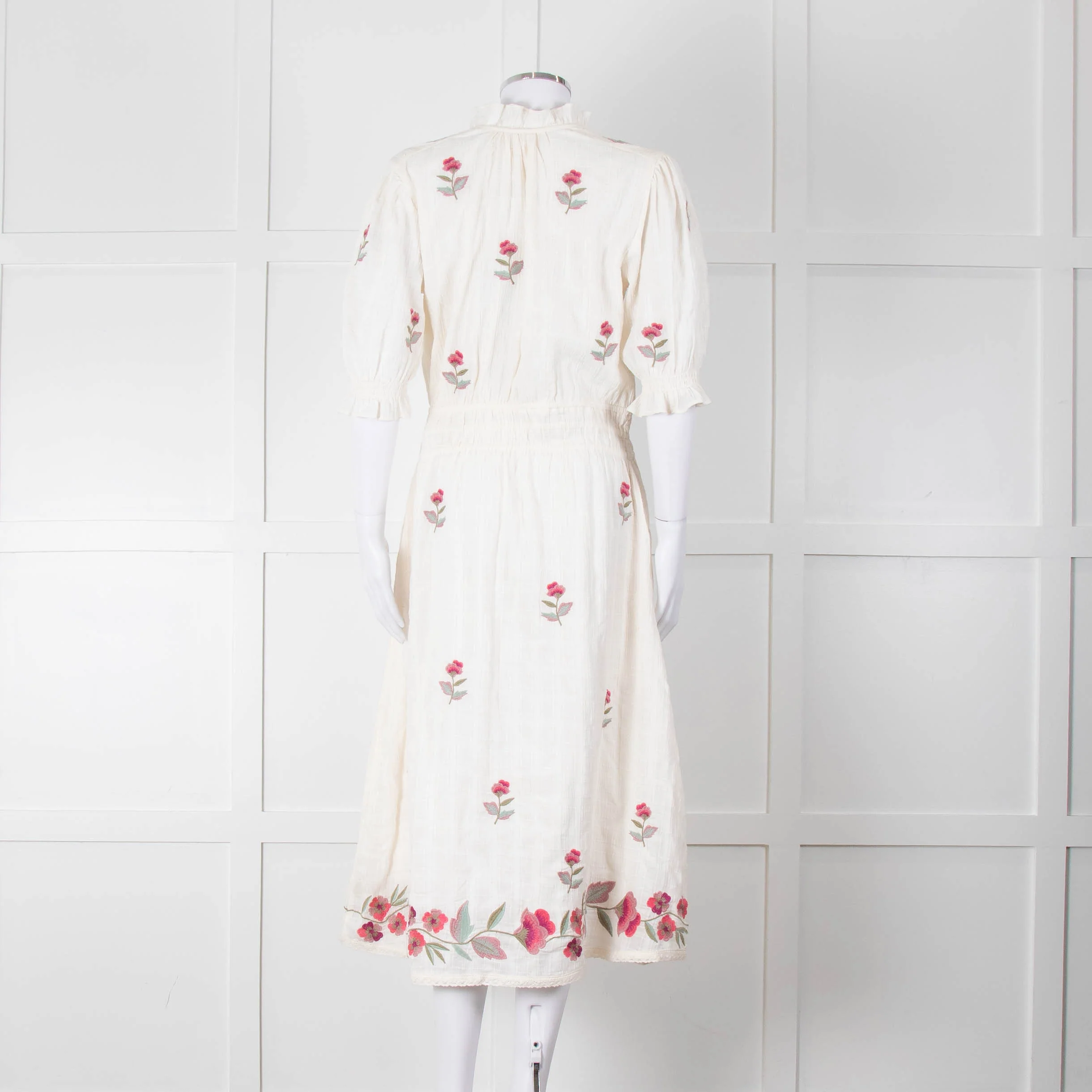 MABE Cream Floral Embroidery Midi Dress - Image 5