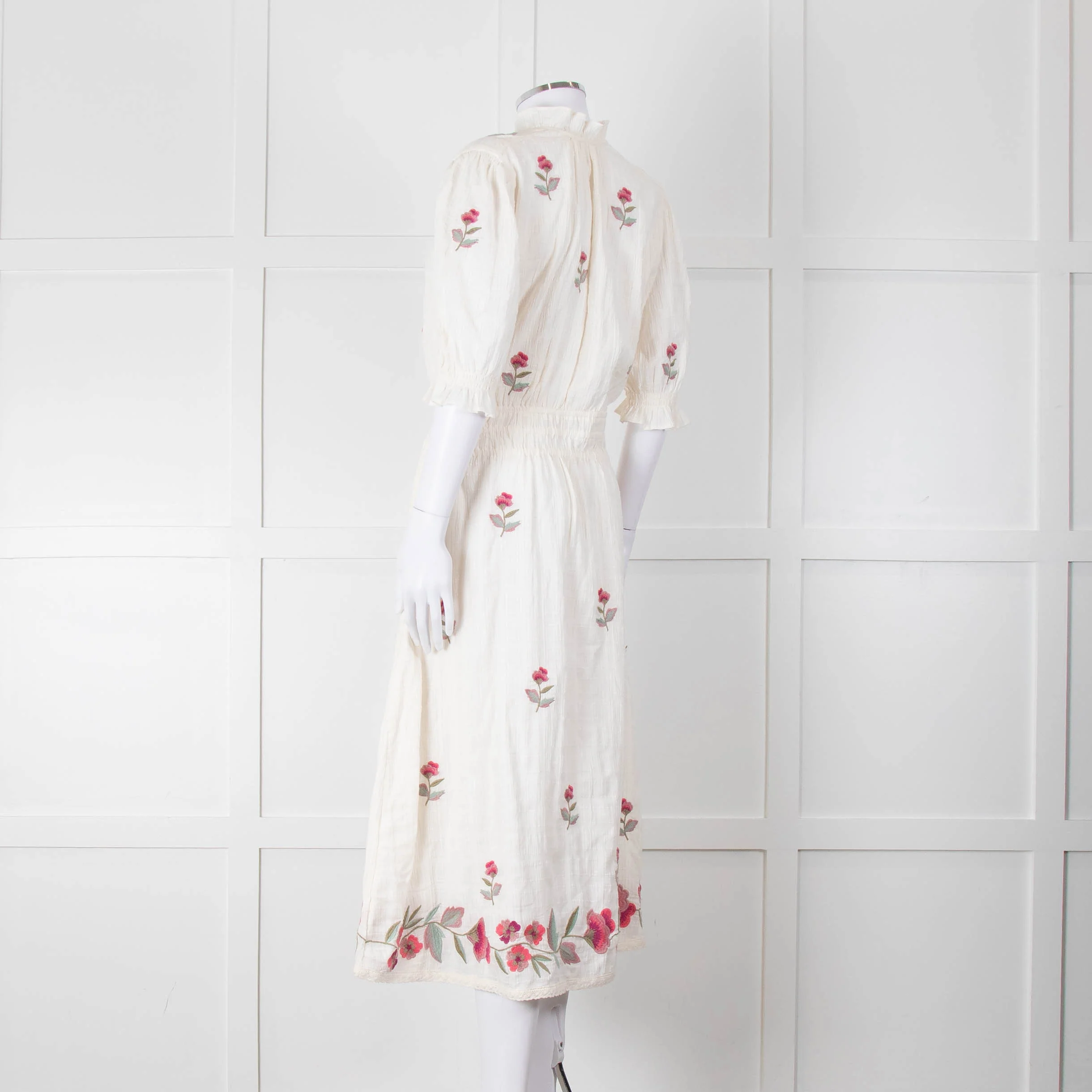MABE Cream Floral Embroidery Midi Dress - Image 6