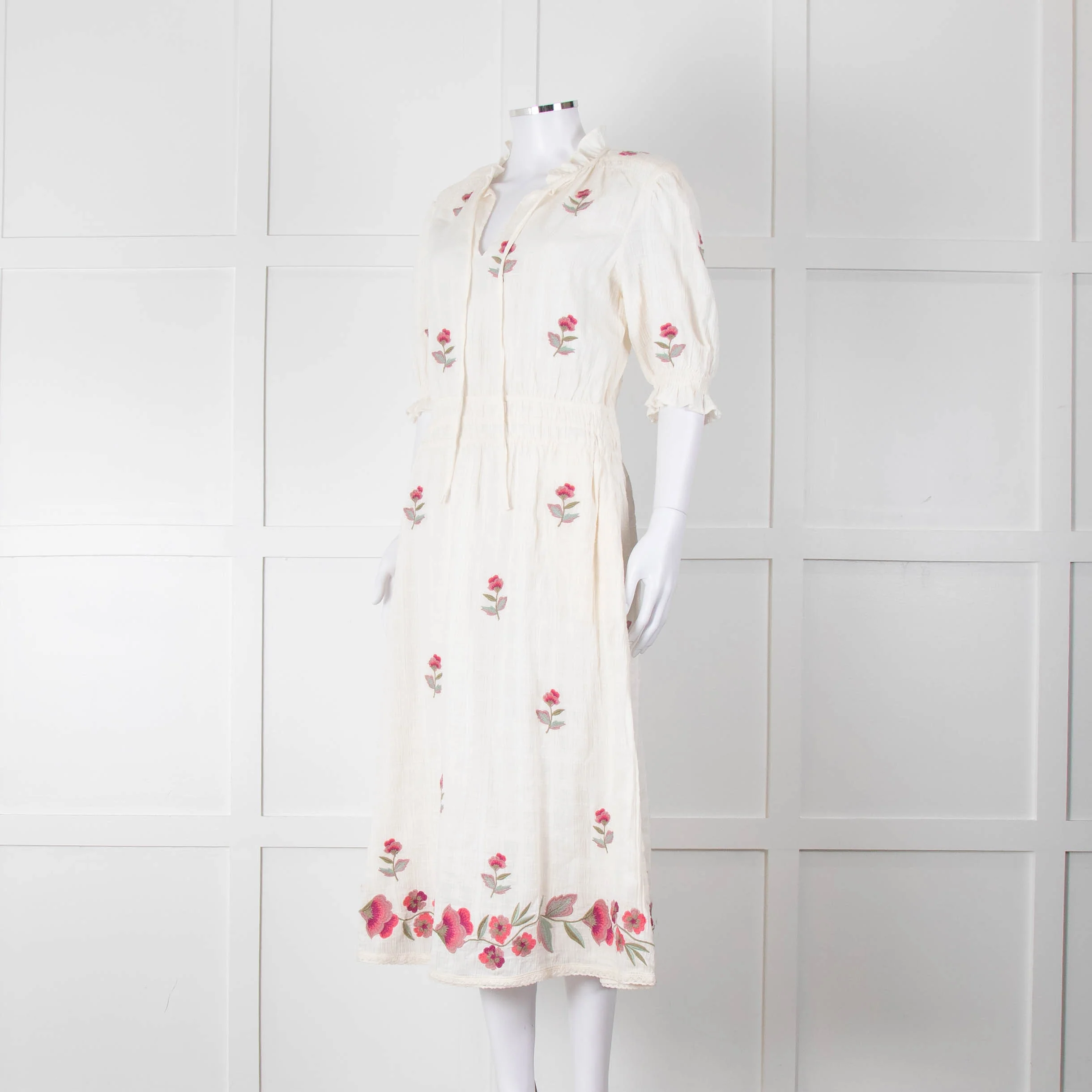 MABE Cream Floral Embroidery Midi Dress - Image 8