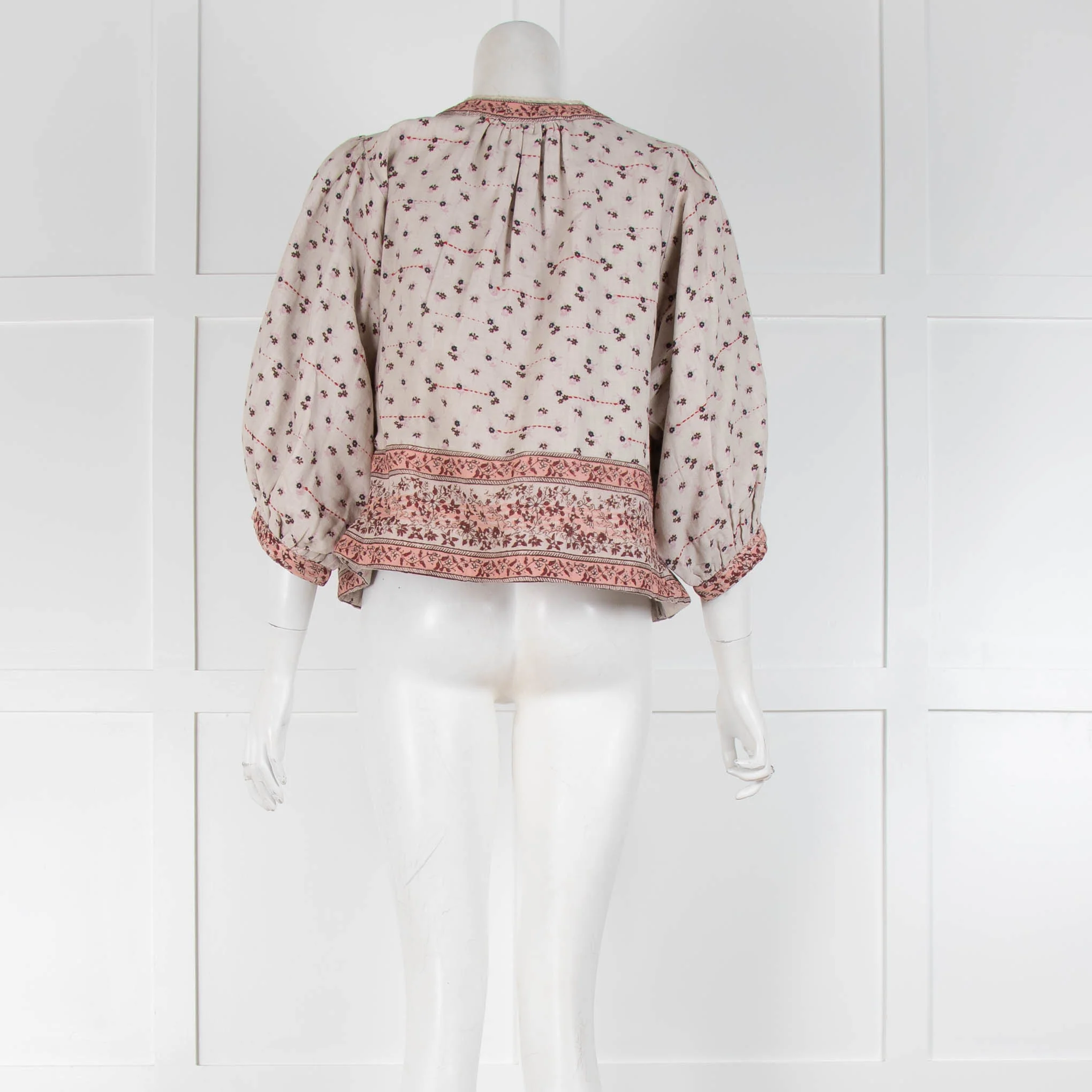 MABE Pale Pink Floral Block Print Linen Jacket - Image 3