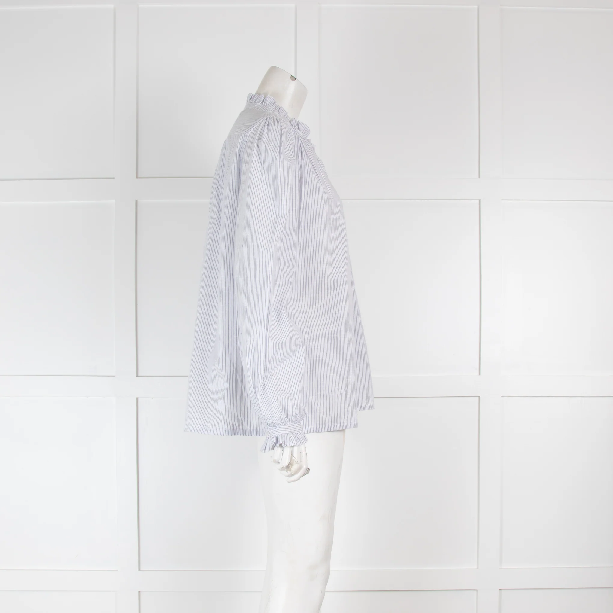 M.A.B.E Stripe Cotton Frill Neck Blouse - Image 2