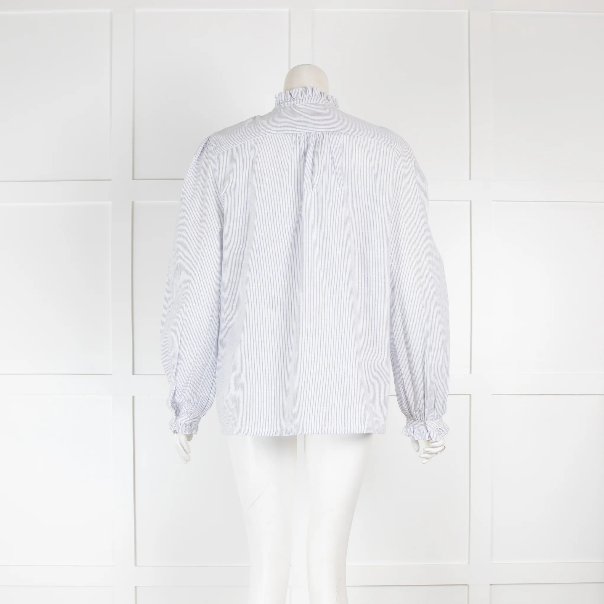 M.A.B.E Stripe Cotton Frill Neck Blouse - Image 3