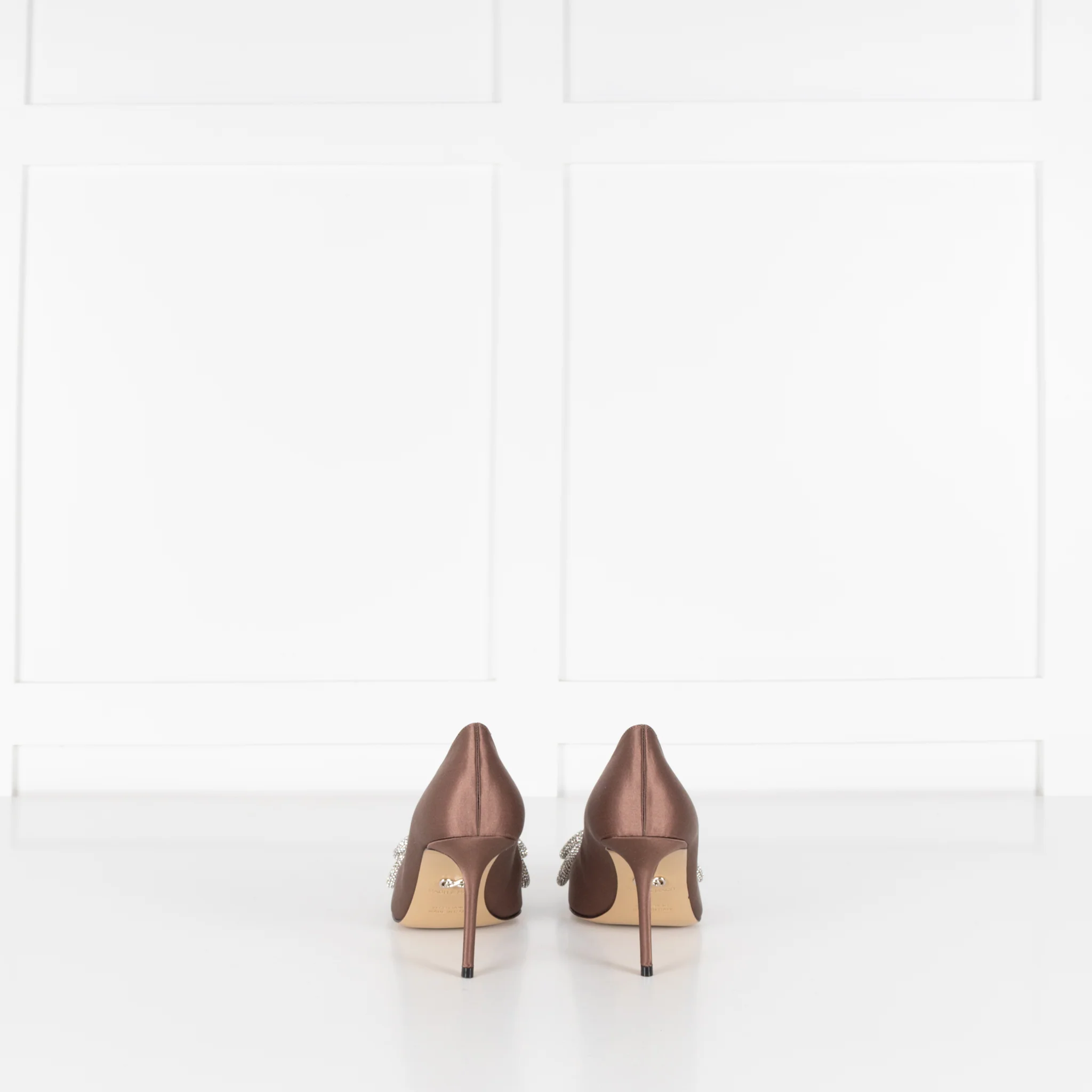 Mach & Mach Brown Satin Crystal Double Bow Shoes - Image 5