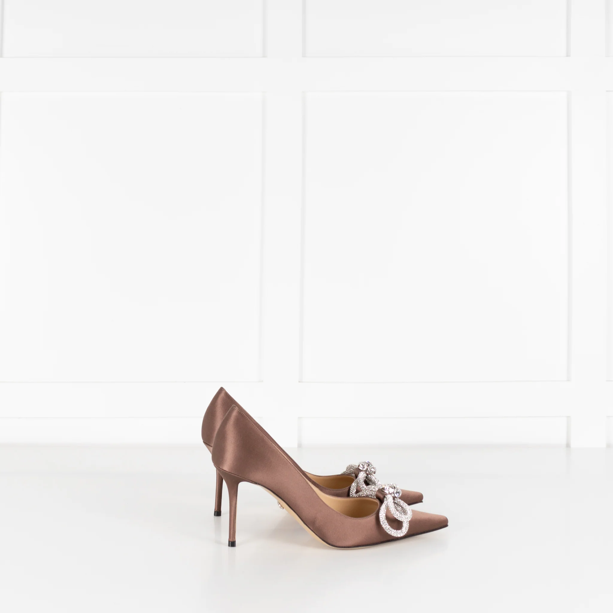 Mach & Mach Brown Satin Crystal Double Bow Shoes - Image 6