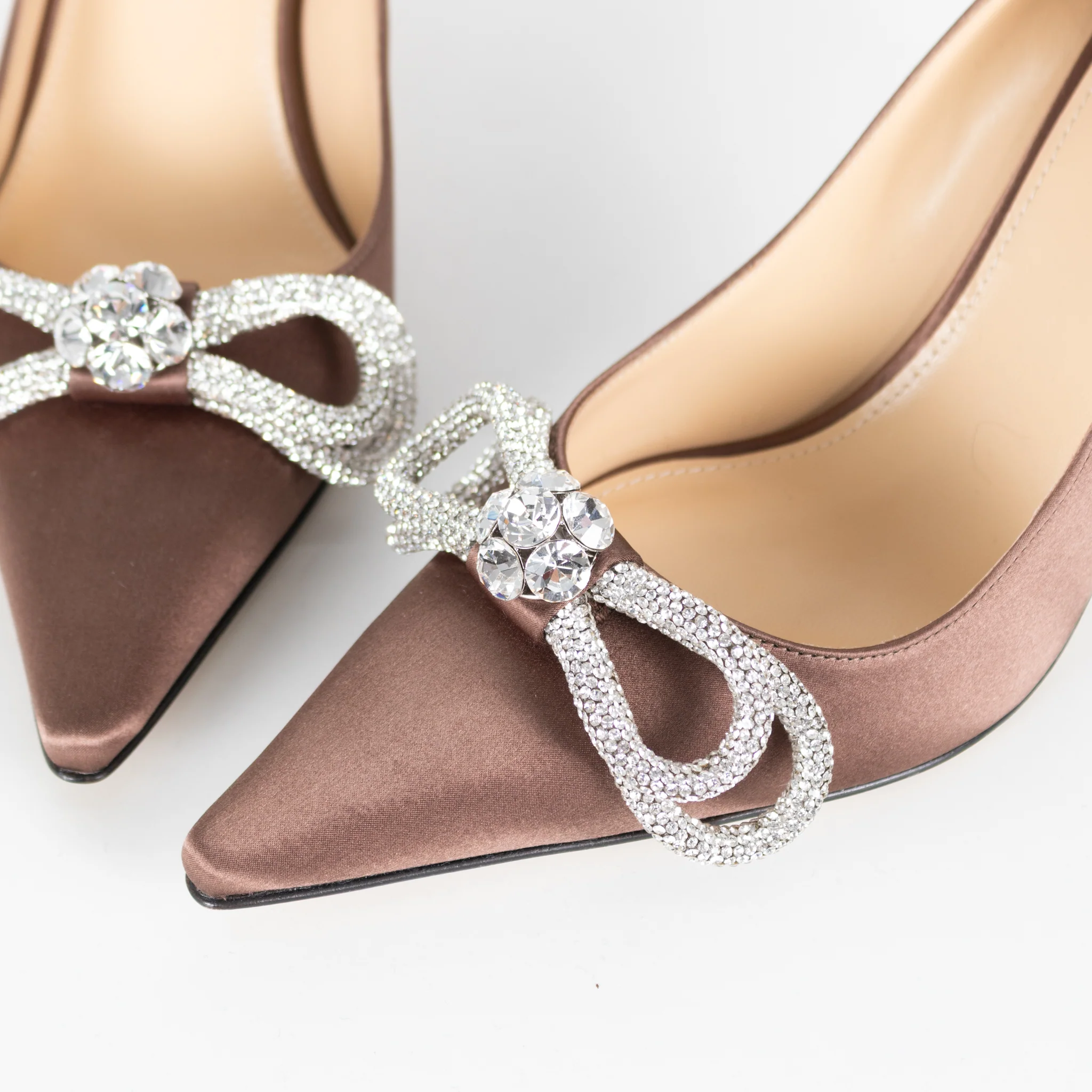 Mach & Mach Brown Satin Crystal Double Bow Shoes - Image 9