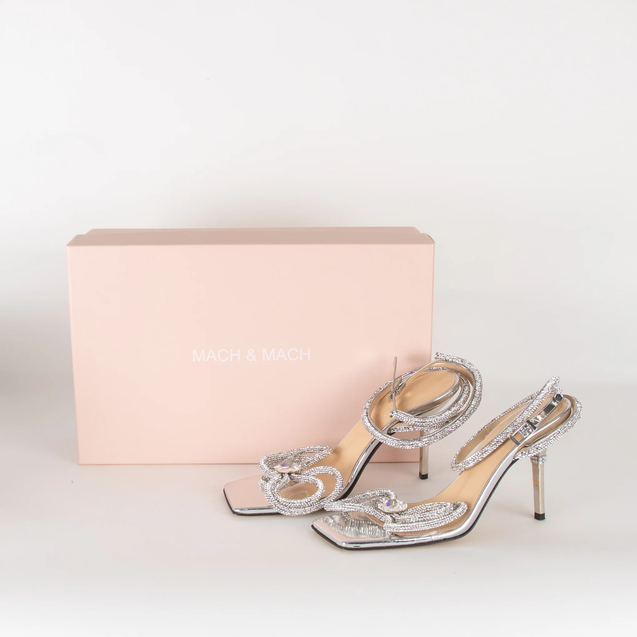Mach & Mach Silver Double Bow Square Toe Heels - Image 3