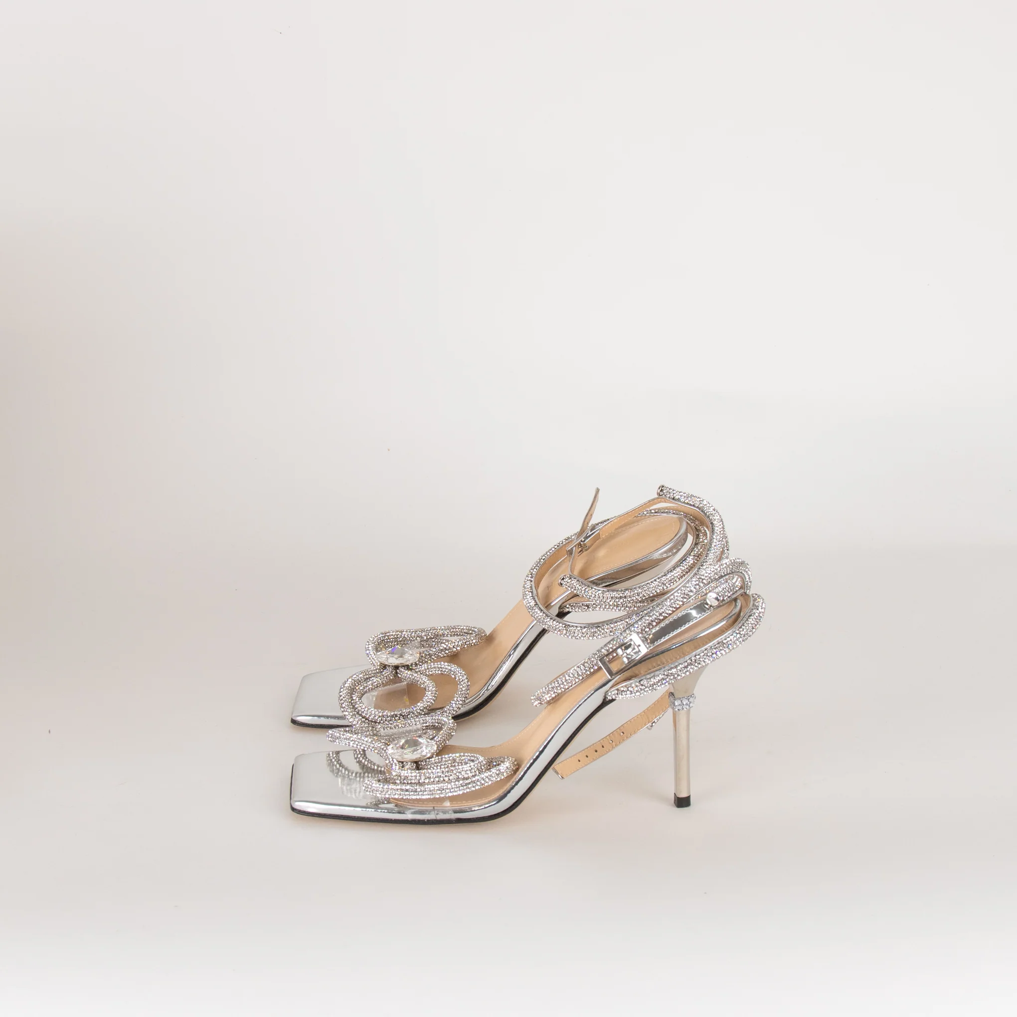 Mach & Mach Silver Double Bow Square Toe Heels - Image 4