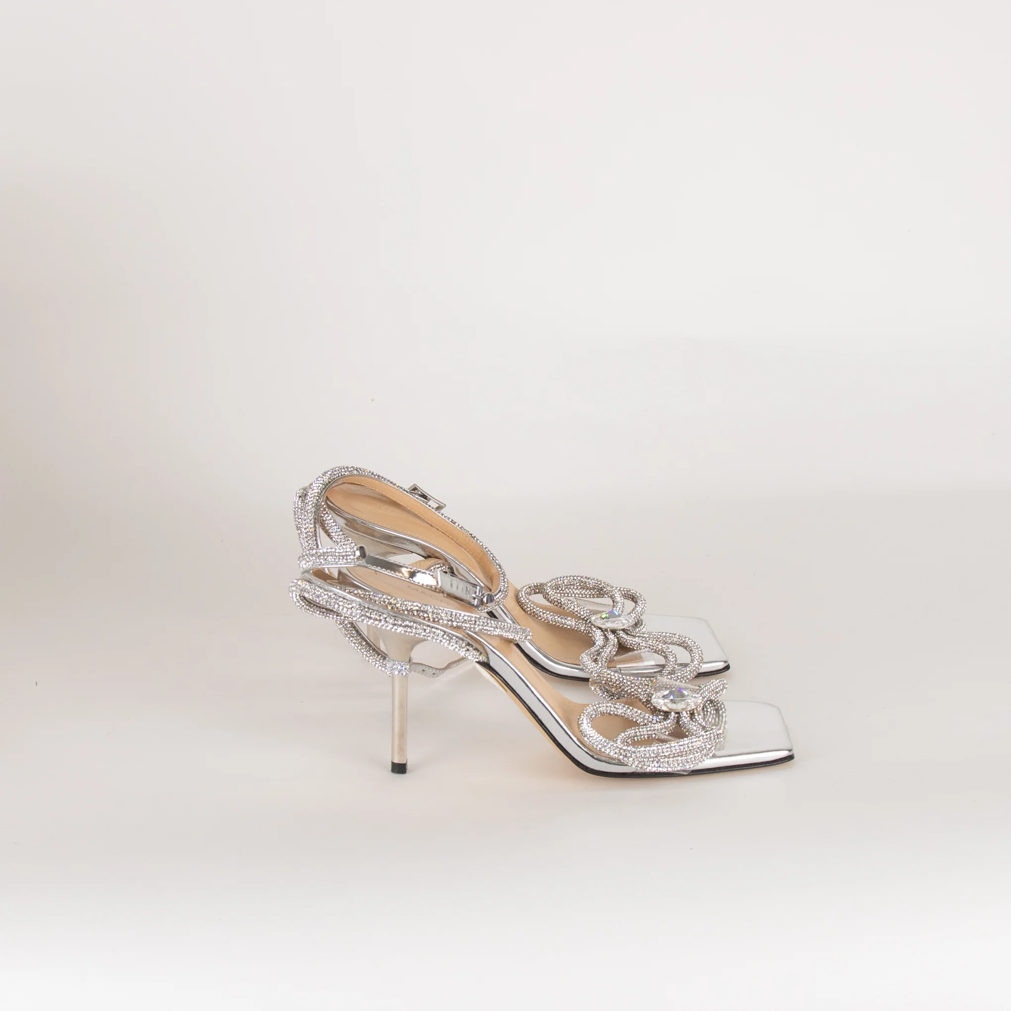 Mach & Mach Silver Double Bow Square Toe Heels - Image 5
