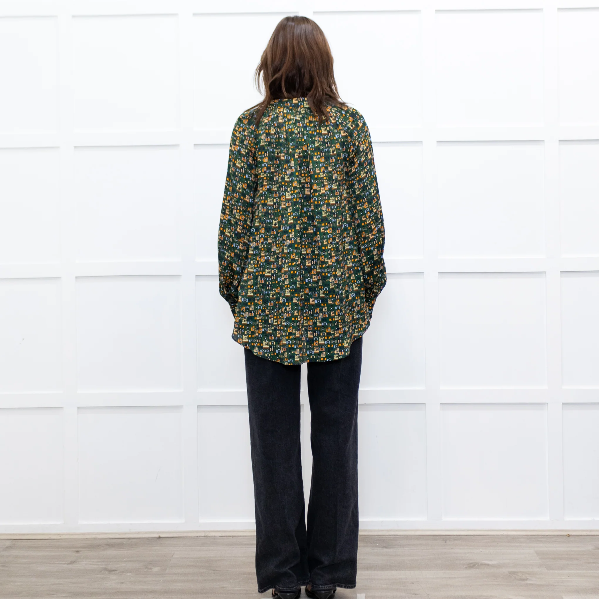 Machka Green Pattern Balloon Sleeve Top - Image 5