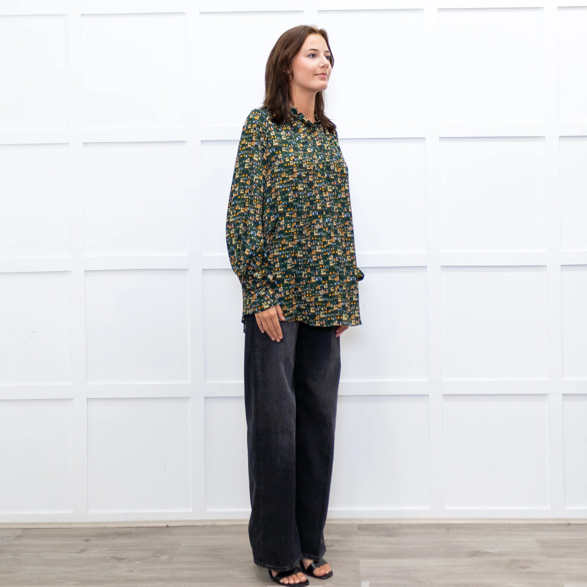 Machka Green Pattern Balloon Sleeve Top - Image 7