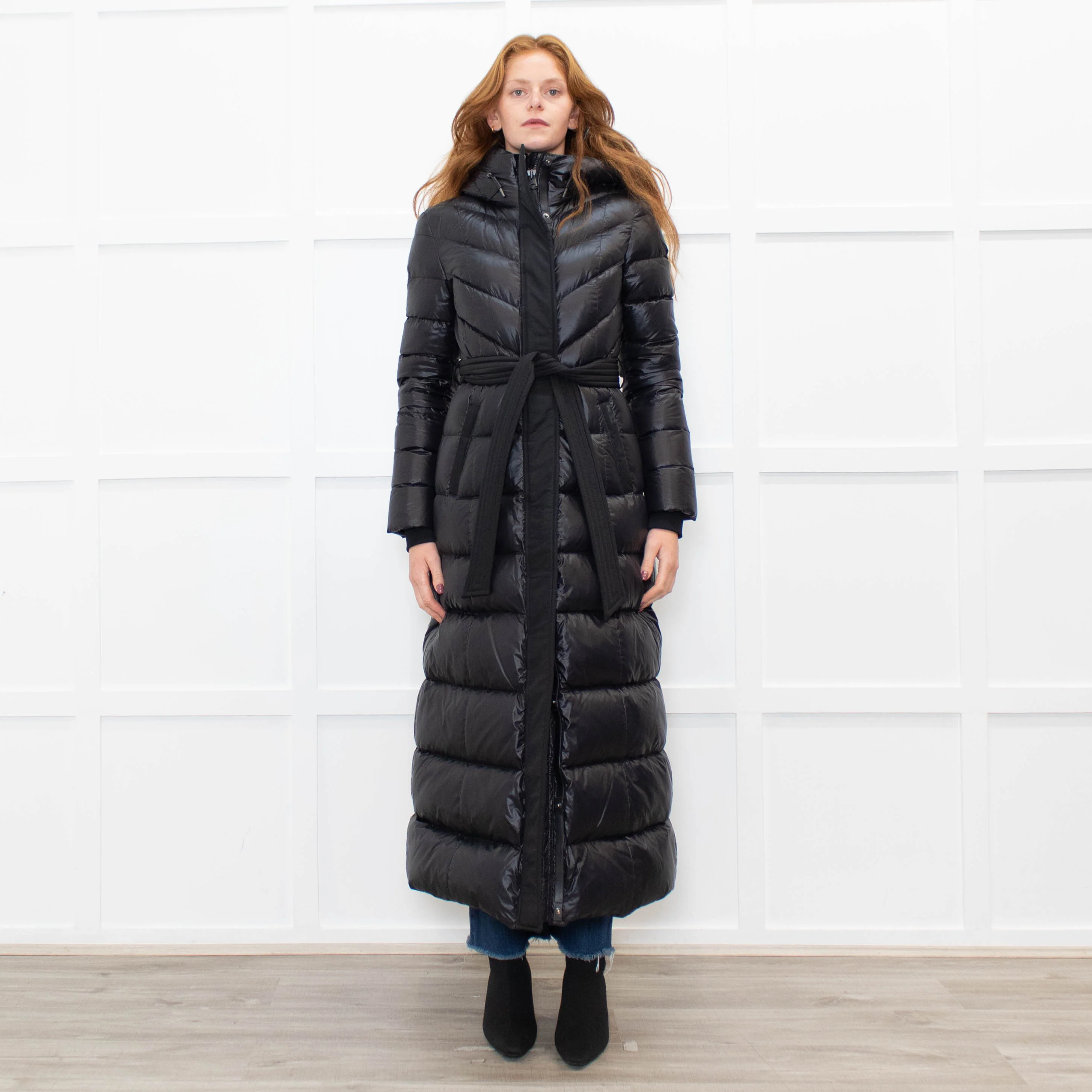 Mackage Black Quilted Belted Long Coat