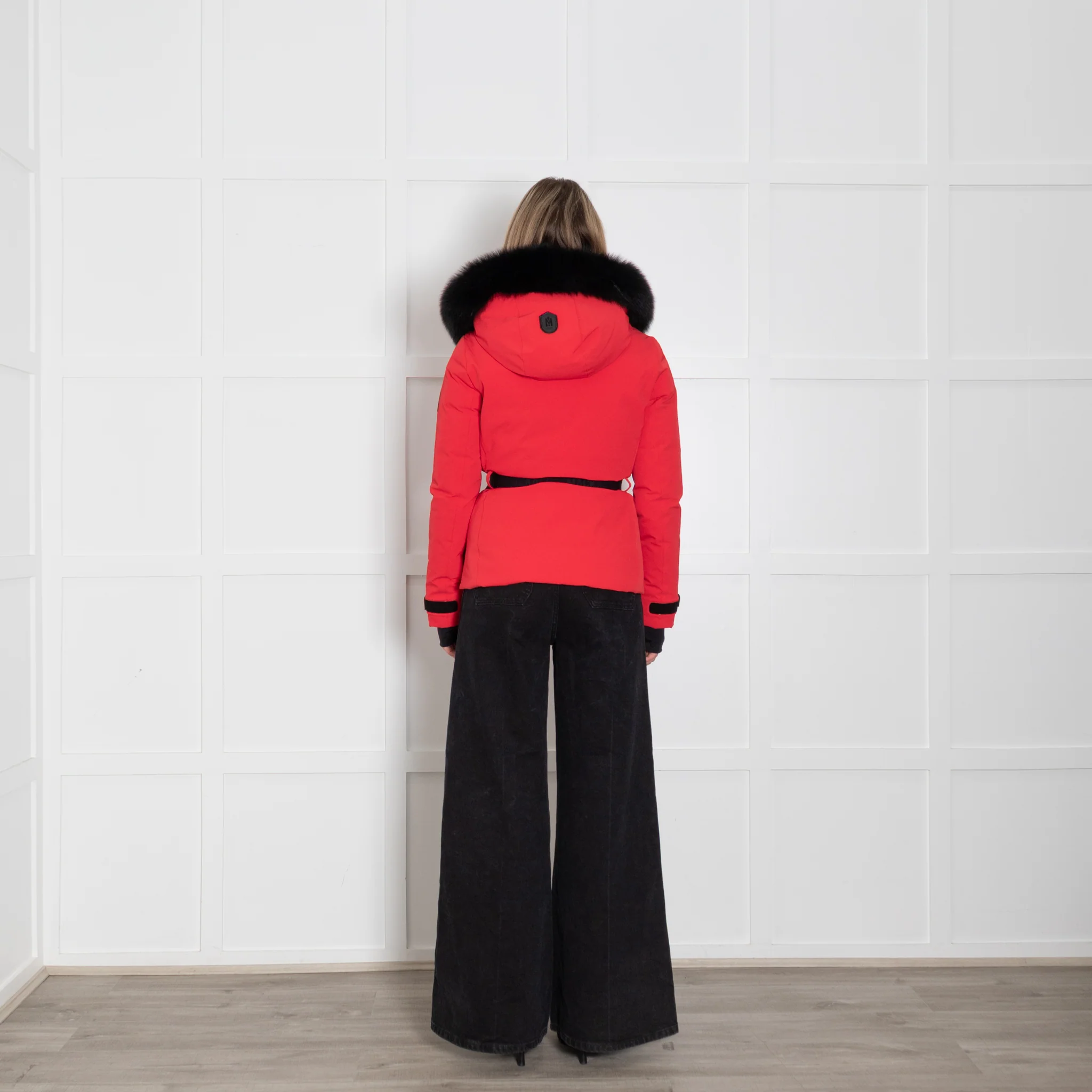 Mackage Krystal Red Black Fur Trim Hood Black Belt Ski Jacket - Image 5
