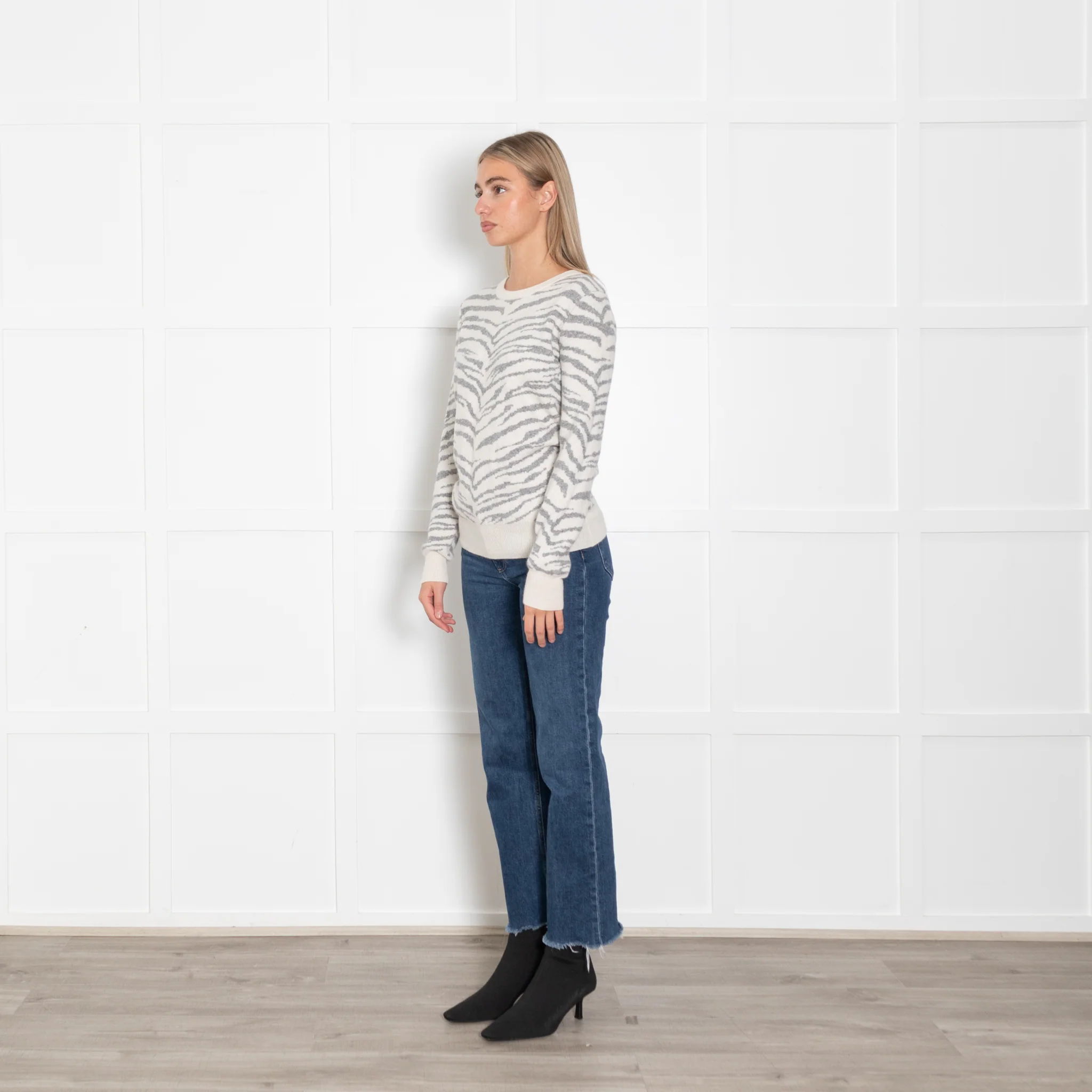 Madeleine Thompson Cream Grey Animal Print Sweater - Image 3