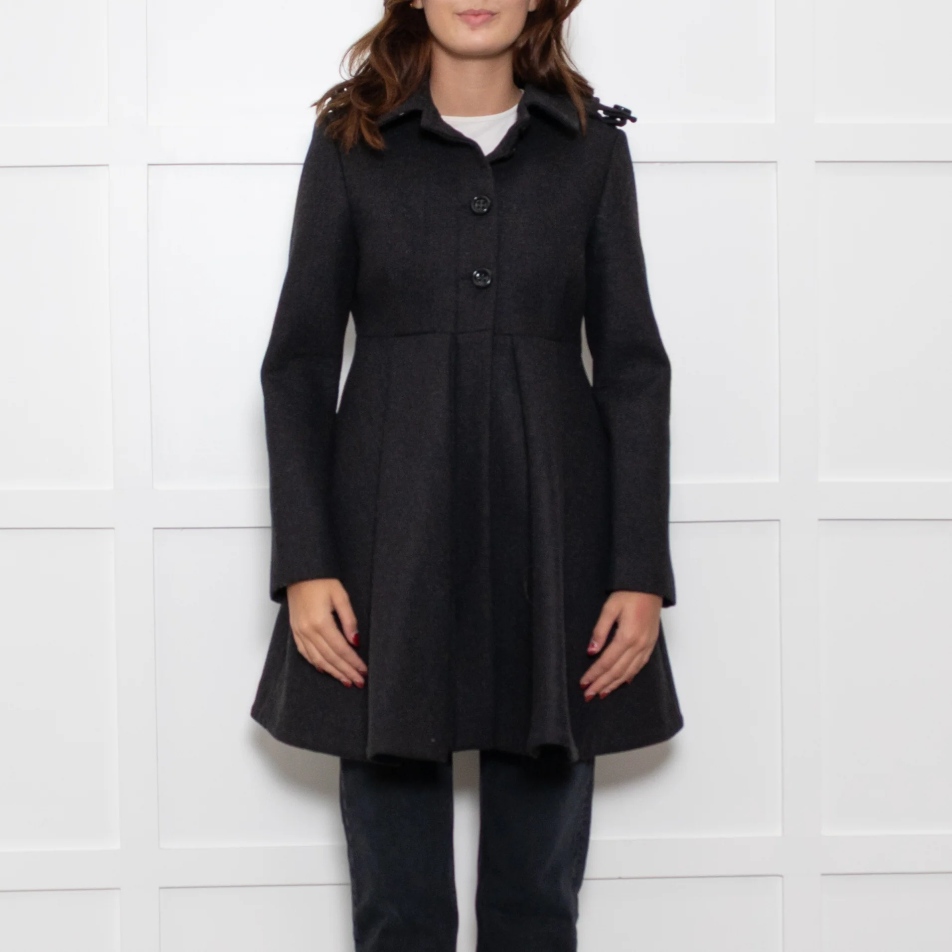 Mademoiselle Tara Jarmon Grey Pleated Skirt Coat - Image 2