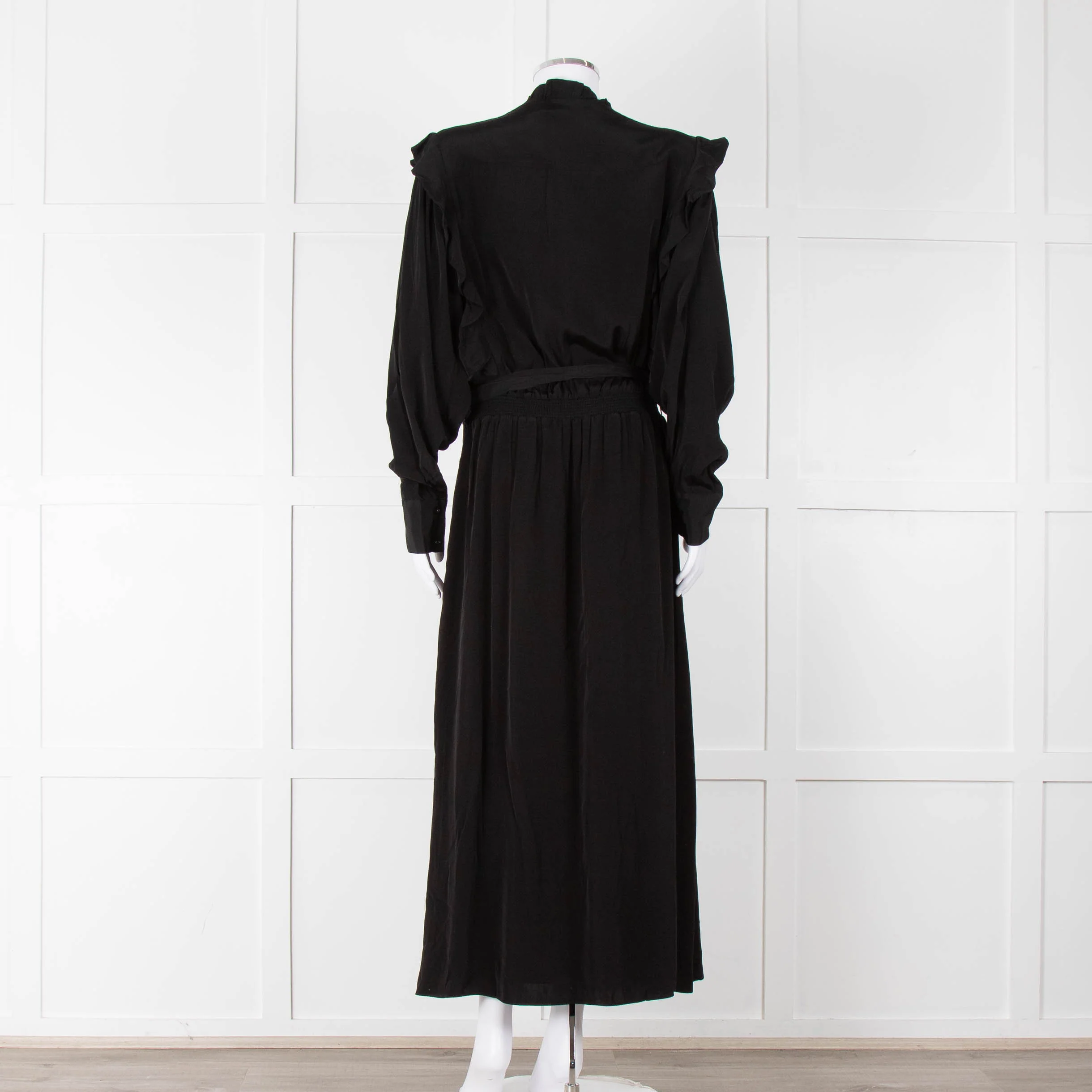 Magali Pascal Black Long Sleeve Frill Trim Maxi Dress - Image 5