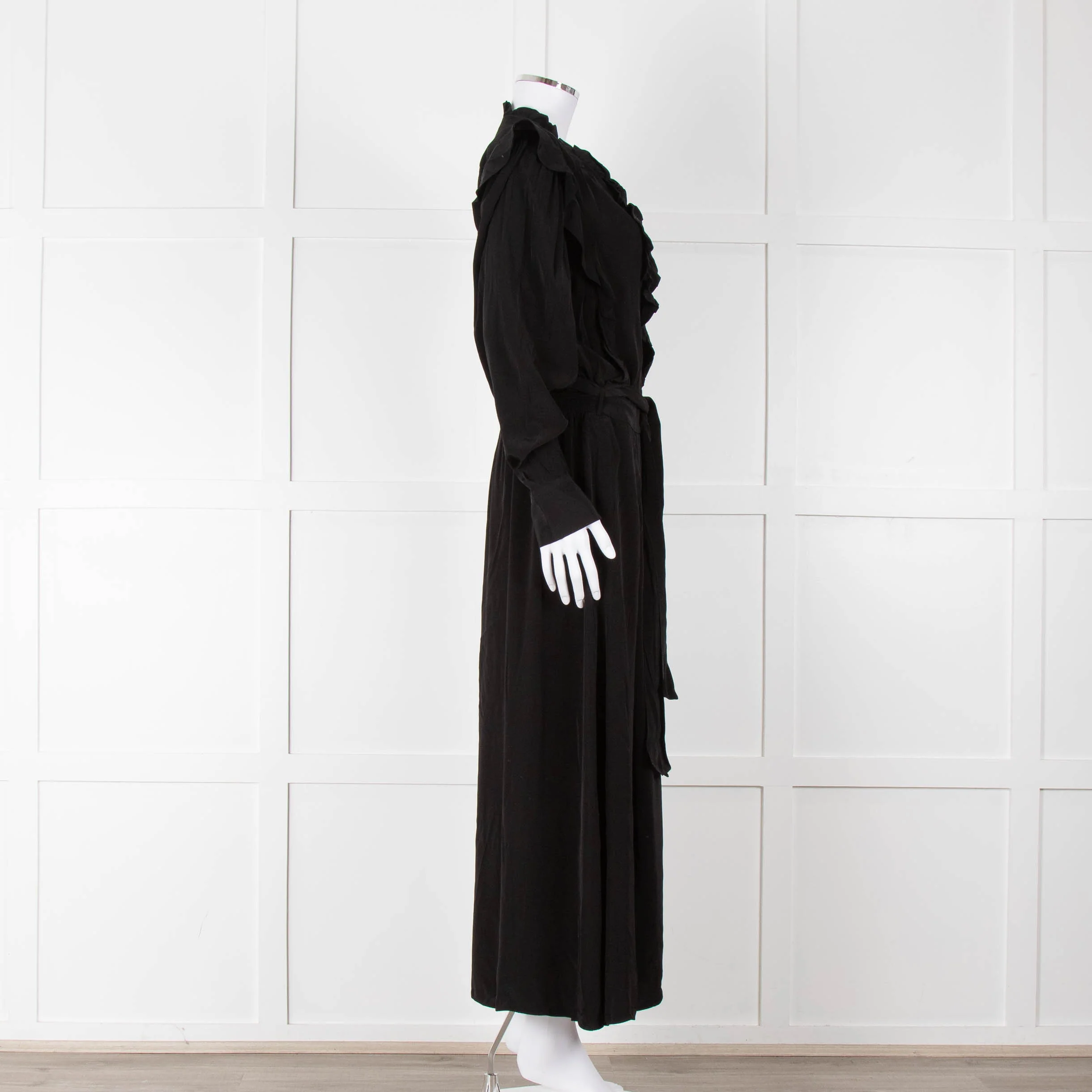 Magali Pascal Black Long Sleeve Frill Trim Maxi Dress - Image 7