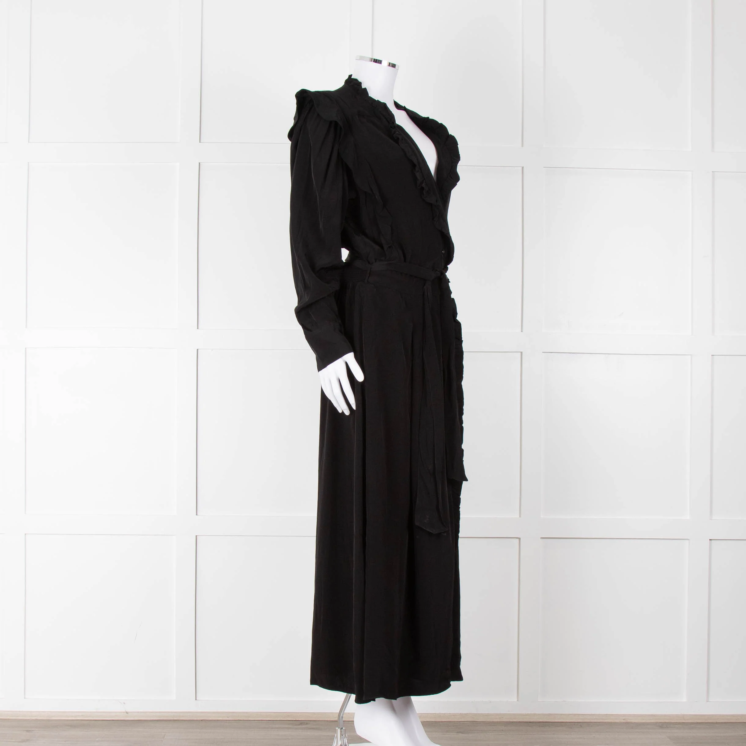 Magali Pascal Black Long Sleeve Frill Trim Maxi Dress - Image 8
