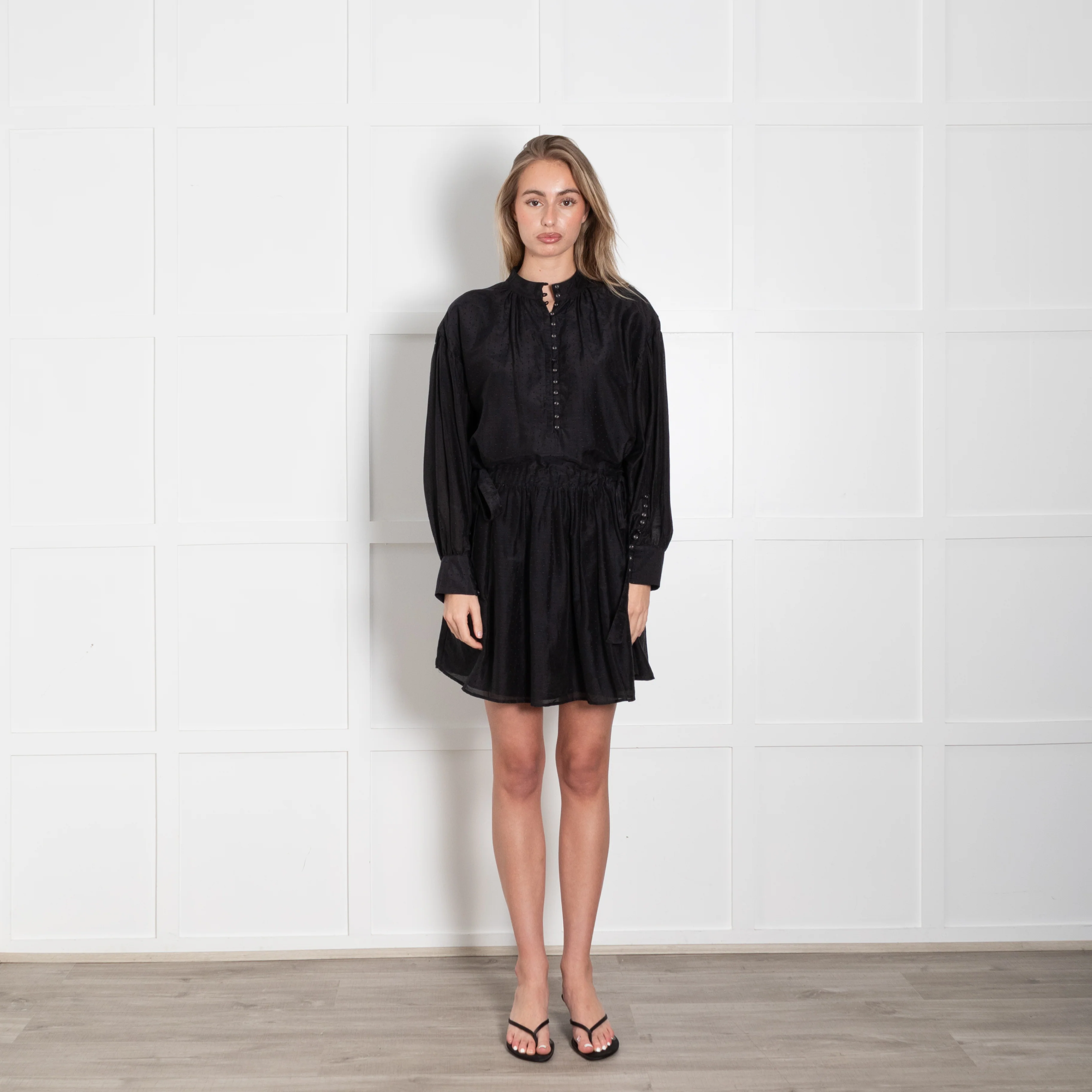 Magali Pascal Black Long Sleeve Tie Waist Dress