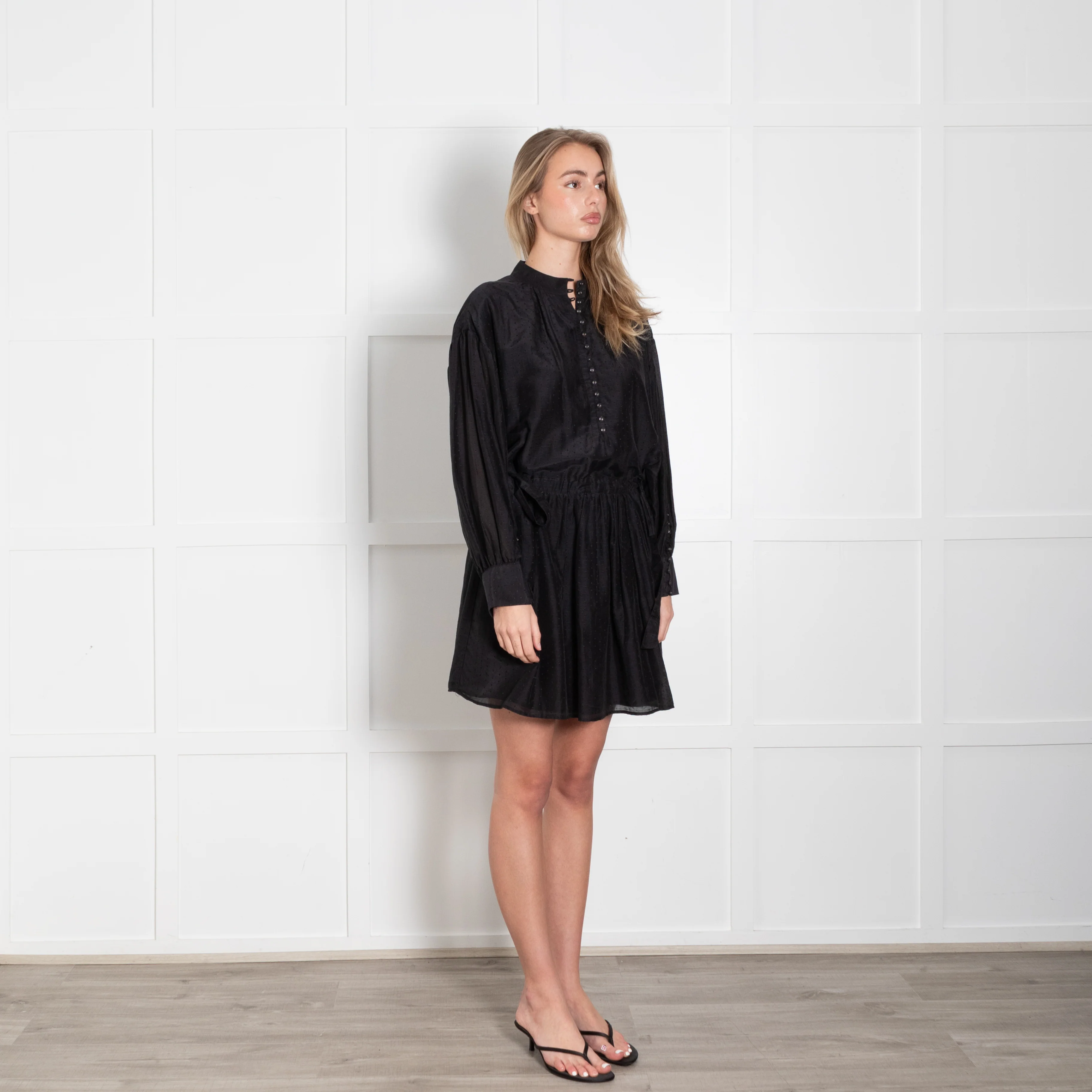 Magali Pascal Black Long Sleeve Tie Waist Dress - Image 7